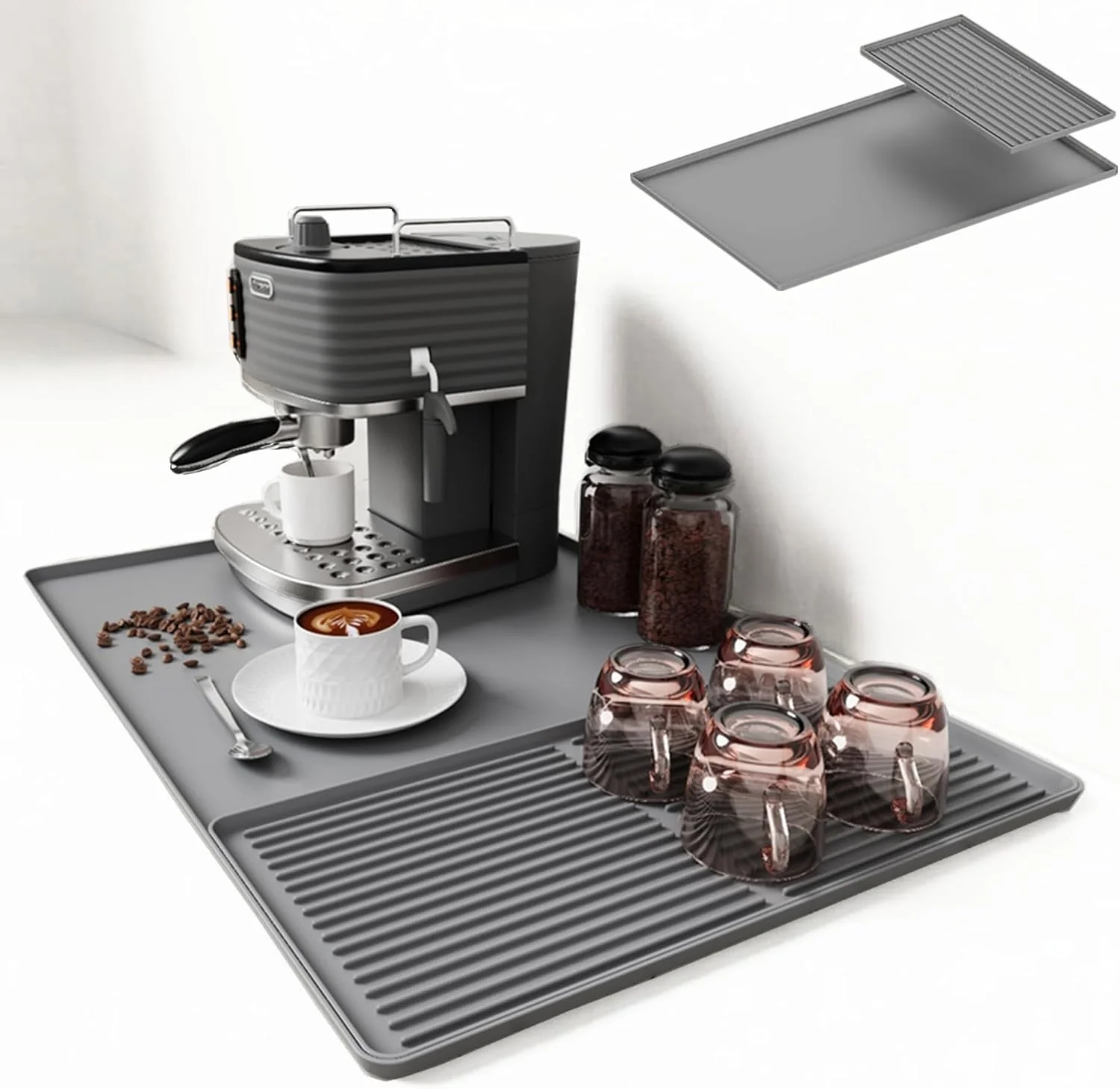 Soft Coffee Bar Mat Coffee Maker Mat 24 x16 Silicone Coffee Mat Spill-Proof Heat-Resistant Non-Slip Fits Under Coffee Maker Dish Rack Gray User-Friendly
