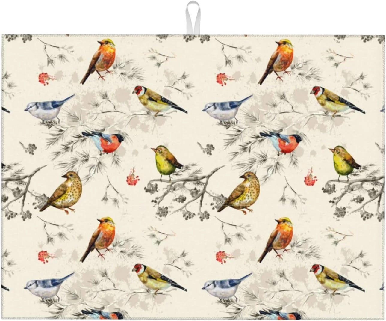 Natural Spring Birds Dish Drying Mat Chinoiserie Watercolor Floral Branch Colorful Bird Microfiber Absorbent Drying Mats Reversible Kitchen Countertop Protector Dishes Drainer Rack Pad 18×24 Inch Selected