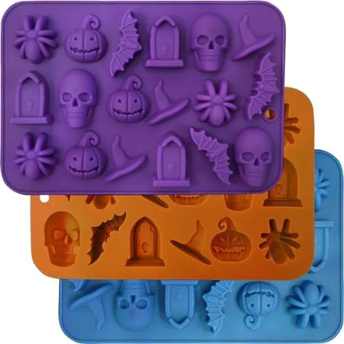 Excellent Halloween Molds Silicone for Chocolate 3 Pack 3D Halloween Chocolate Candy Gummy Mold Skull Pumpkin Bat Ghost Witch Hat Spider tombstone Shapes Mold Authentic