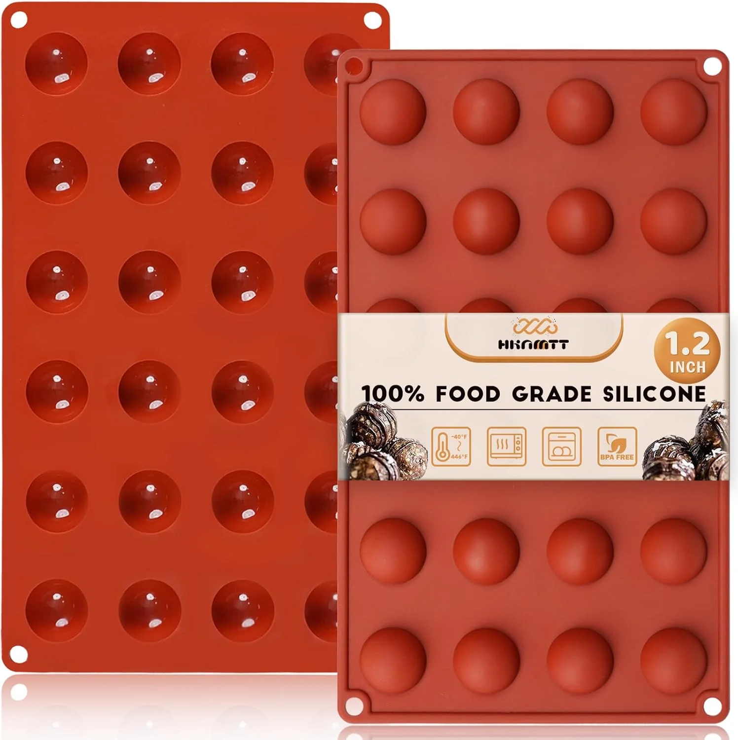 High-Grade Hknmtt Silicone Semi-Sphere Molds 24 Cavities 2-Pack 1.2 for Chocolate Truffles Jelly Fat Bombs Gelatina Excellent