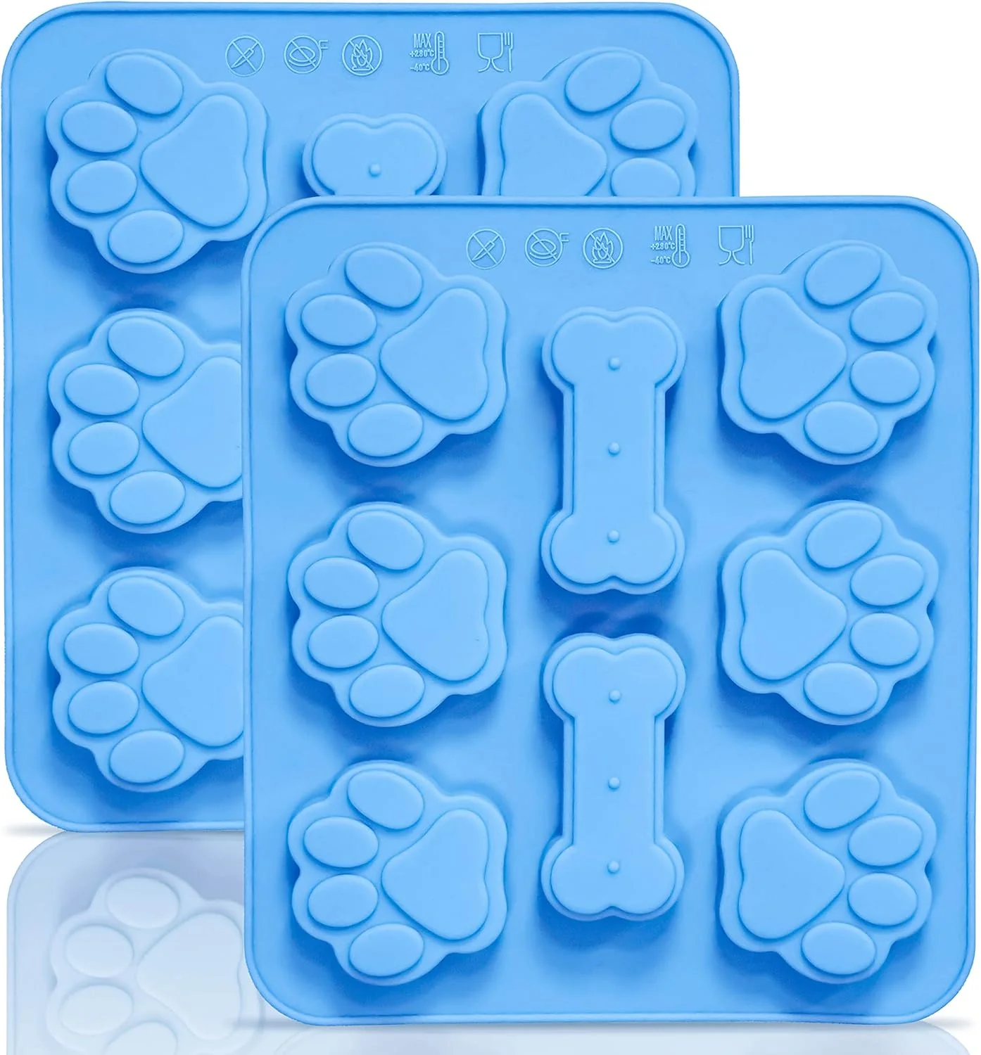 Authentic Anaeat 2 Pack Silicone Molds with Puppy Dog Paw and Bone Shaped 2 in 1 Reusable Non-Stick Ice Cube Trays Flexible Candy Chocolate Molds for