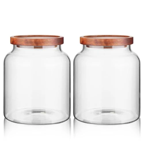 Flexible Glass Storage Container Airtight Food Jars Kitchen Canister with Wood Lids 2 Count Selected