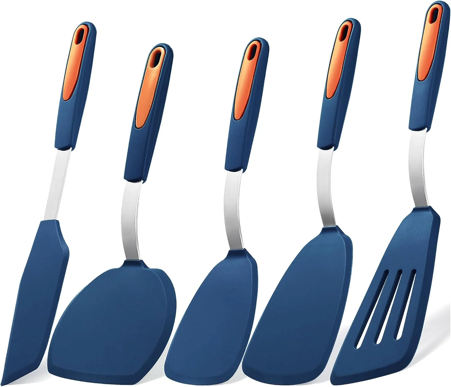 Secure To encounter 5 Pieces Silicone Spatula Set Non-Stick Silicone Turner Spatulas Heat Resistance Cooking Utensils Flip Turner for Fish Egg Pancake Navy Blue High-Performance