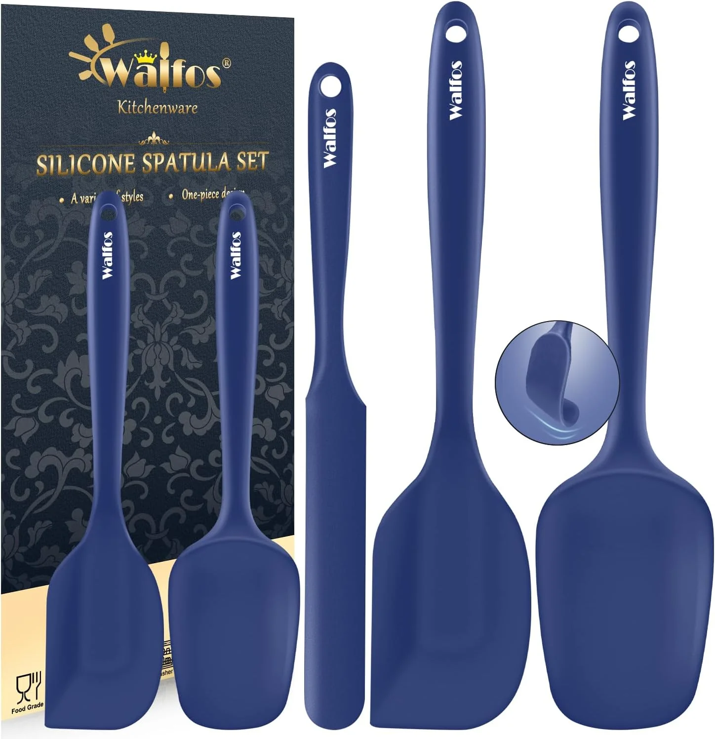 Convenient Walfos Silicone Spatula Set 5pcs – 600℉ High Heat Resistant Kitchen Spoon Navy Blue Spatulas for Cooking Mixing Baking Premium Material