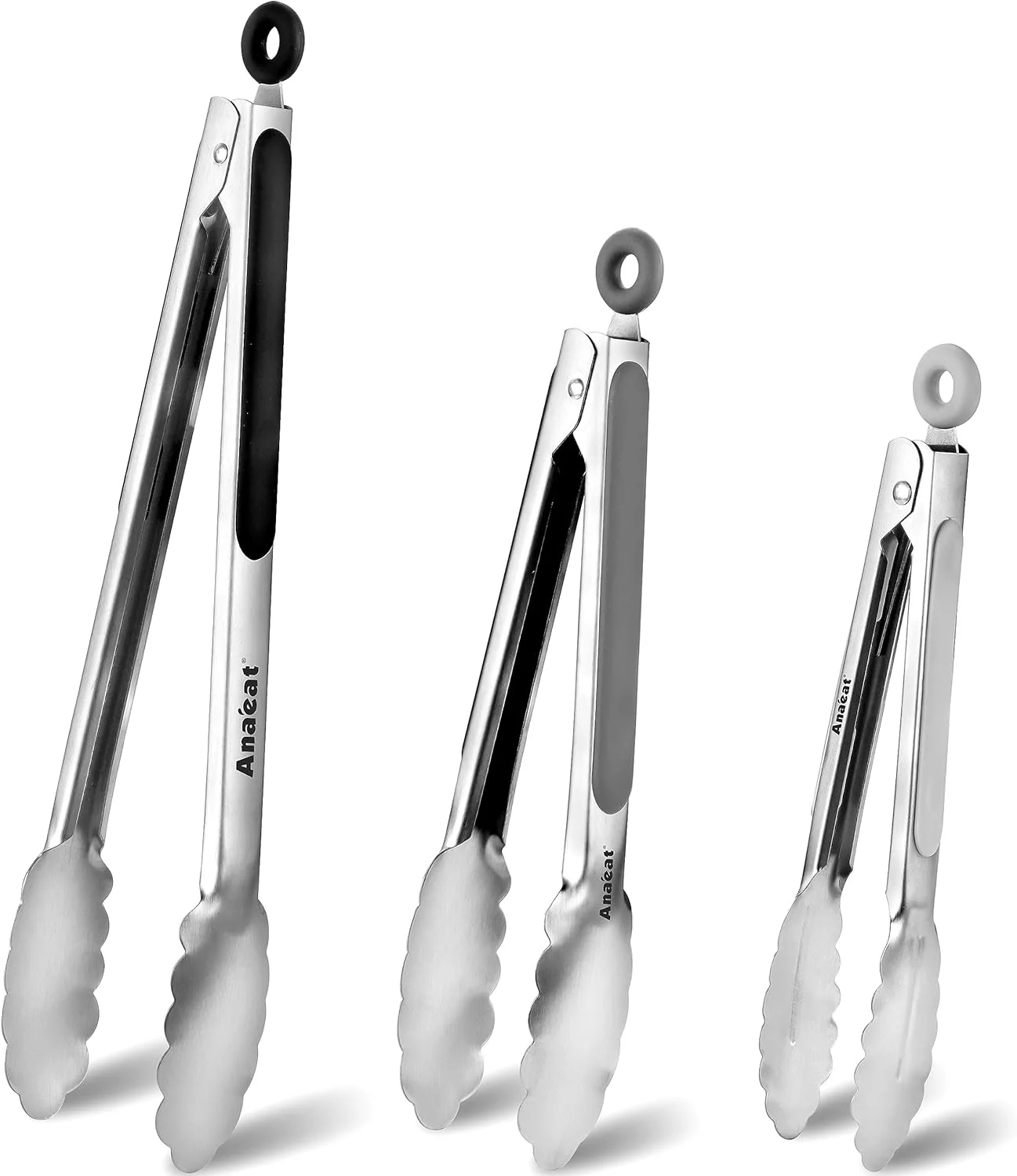 Recyclable Anaeat Stainless Steel Locking Tong Set of 3 – Premium 7 9 and 12 inch Kitchen Food Tongs with Non-Slip Silicone Tips and Grip for Serving Cooking Genuine