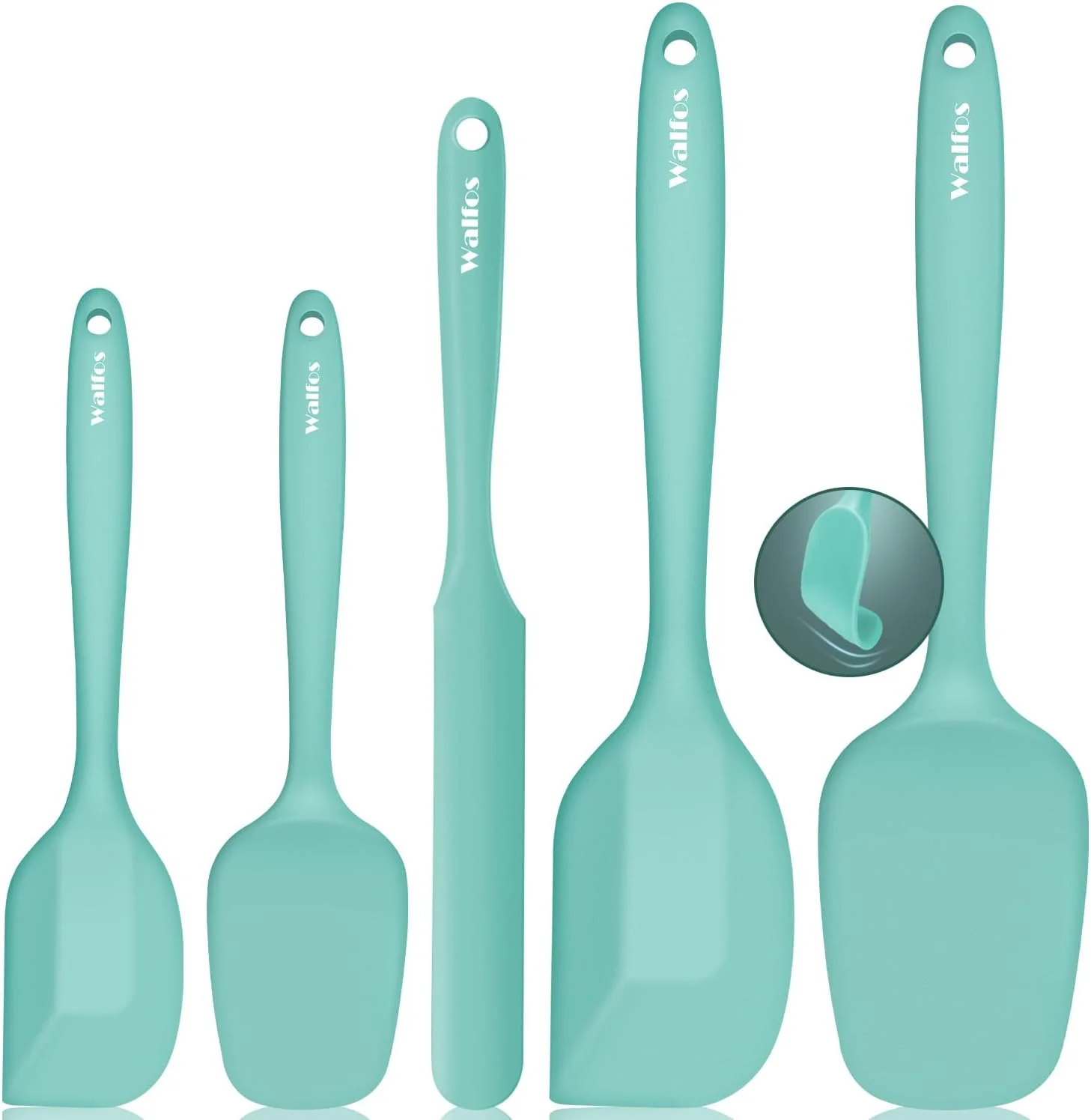 Breathable Walfos Silicone Spatula – 600°F High Heat Resistant Kitchen Spoon Spatulas（set of 5 Strong Steel Core and One-Pieces Design Classic