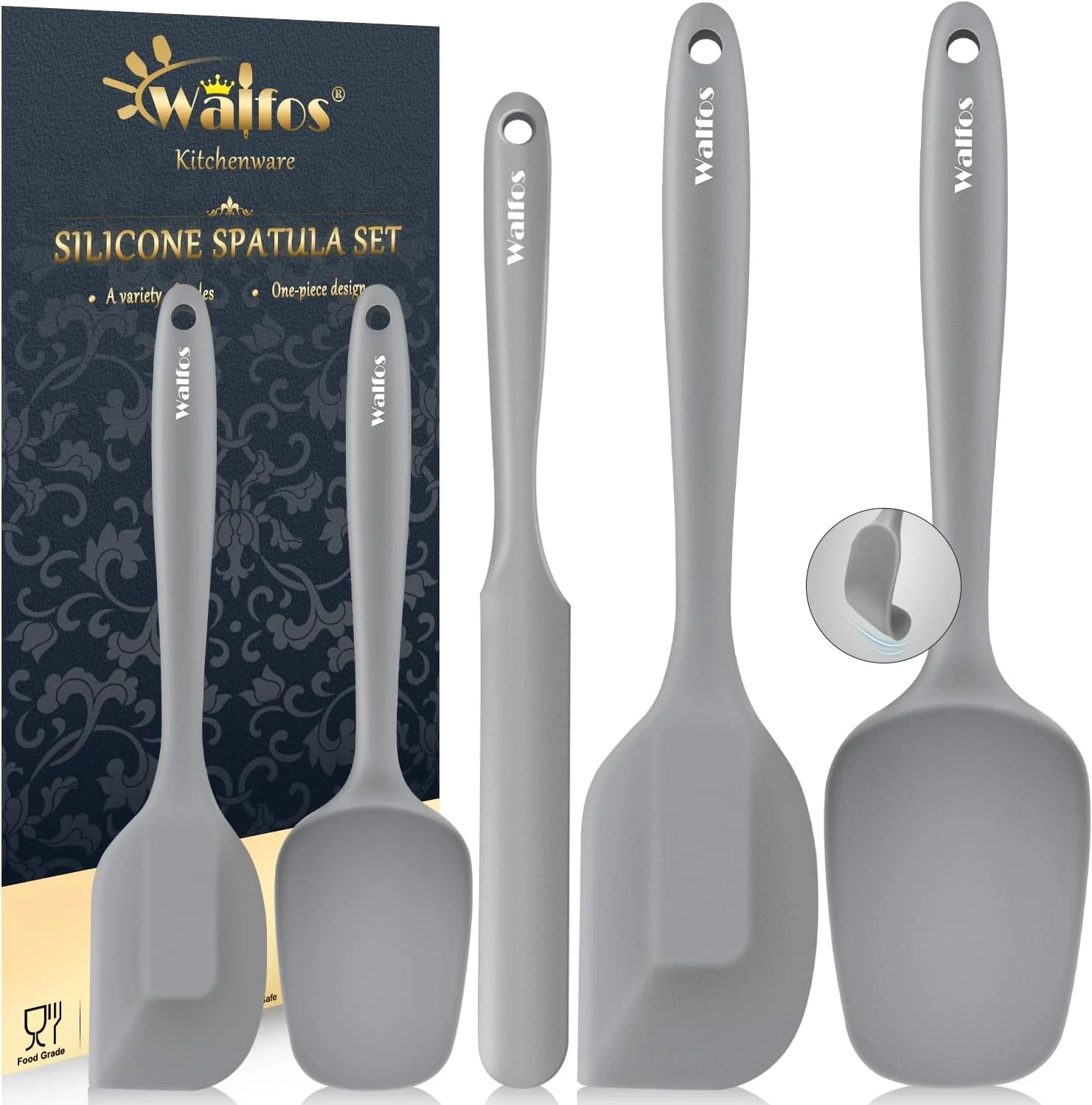 Innovative Walfos Silicone Spatula -5 Pieces Heat Resistant Kitchen Spoon Spatulas（600°F Strong Steel Core and One-Pieces Seamless Design Luxury