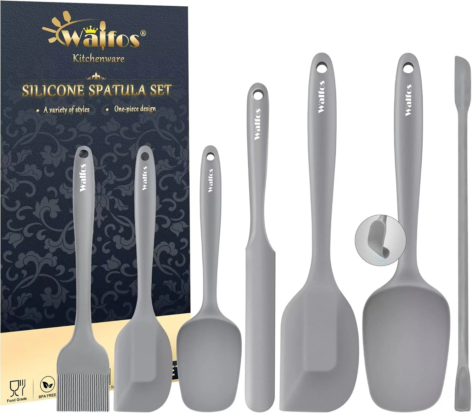Trusted Walfos Silicone Spatula Set 7pcs – 600℉ Heat Resistant Silicone Scraper Spatulas with Stainless Steel Core Organic