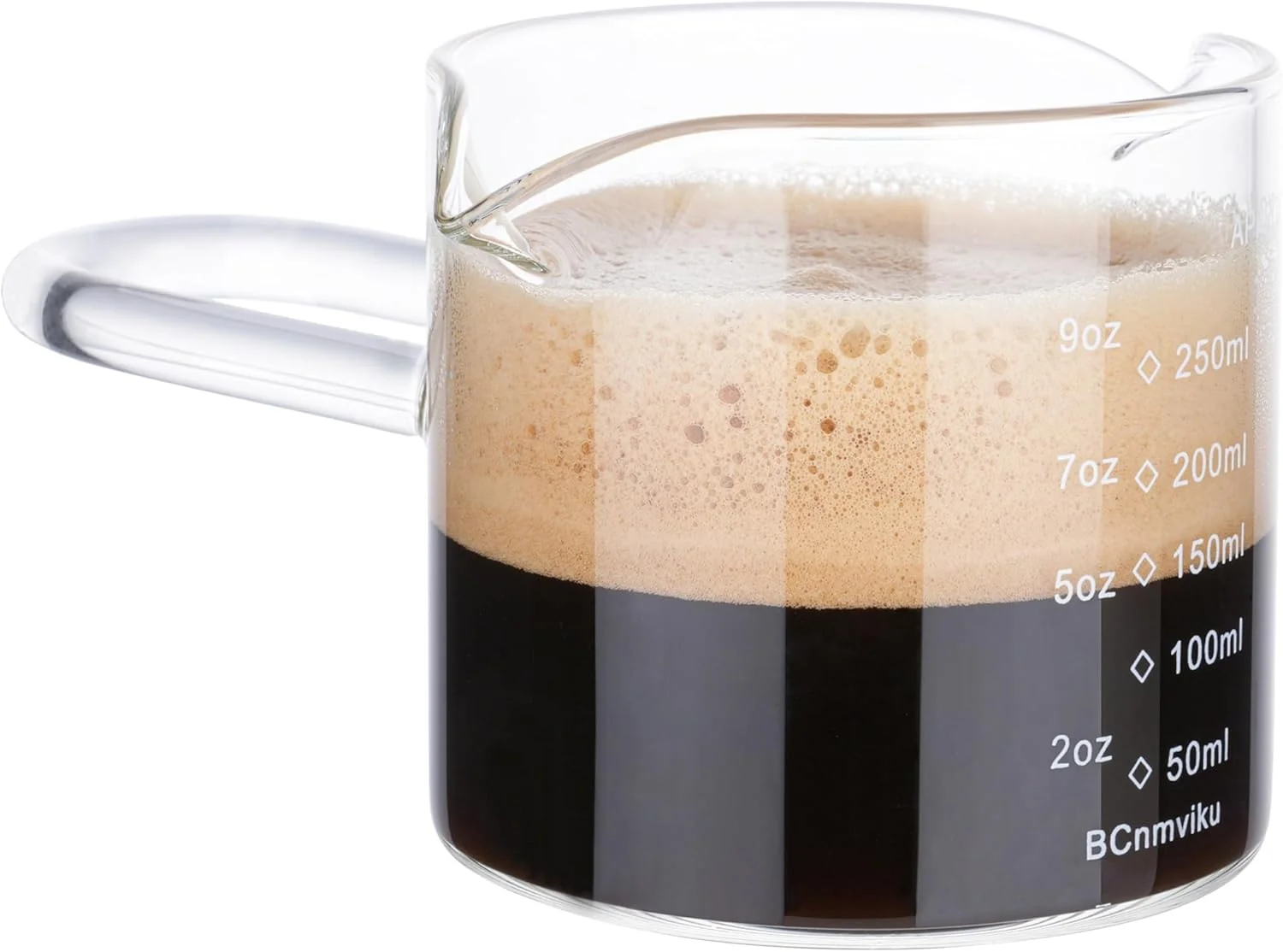 Selected BCnmviku 250ML 8.5OZ Espresso Glass Measuring Cup Triple Pitcher Milk Cup Espresso Cups with U-shape Handle Espresso Shot Glass with V-Shaped Mouth Effective