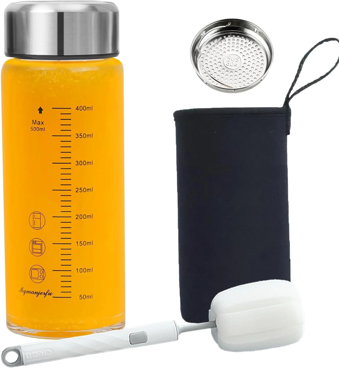 Excellent Glass Juice Bottles 16 oz – Wide Mouth Glass Water Bottles with Lids and Sleeve- for Juicing Smoothies Milk Protein Reusable Exclusive