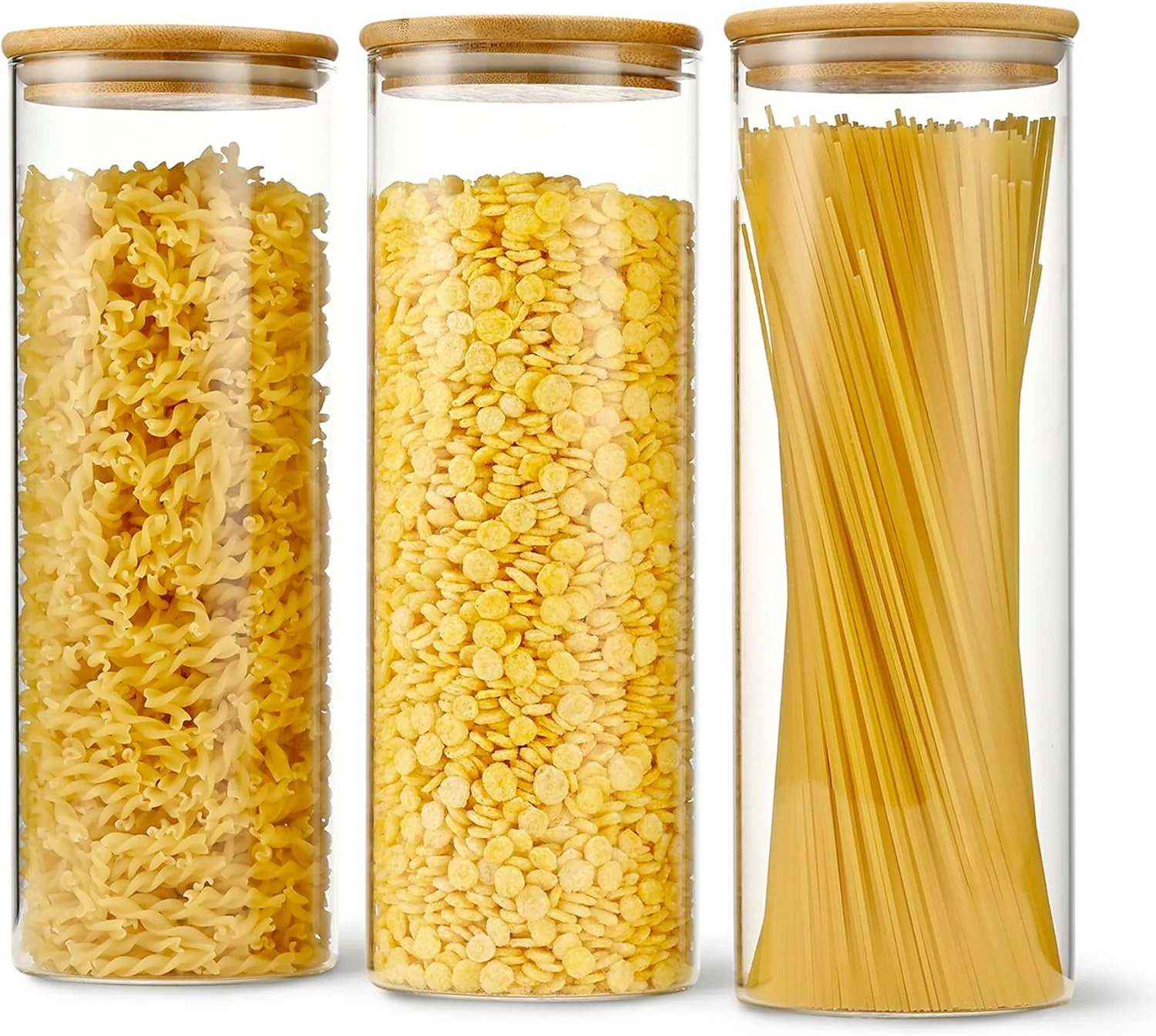 Quality 70oz Straight cylindrical Airtight Storage Jars with Bamboo Lid Set of 3 Storage Container Glass Jars Kitchen Canister for Noodles Outstanding