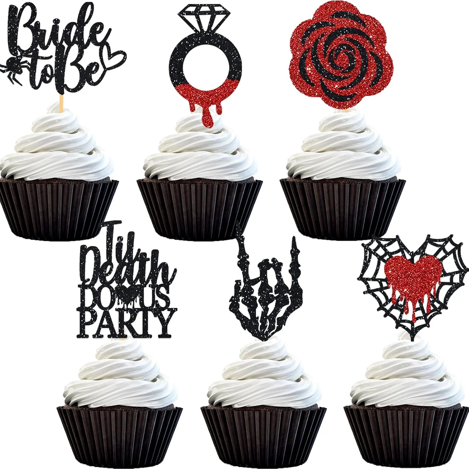 Proven Halloween Bachelorette Cupcake Topper Bride To Be Ring Skeleton Hand Heart Blood Glitter Food Picks Horror Ghost Engagement Party Decoration Red High-End