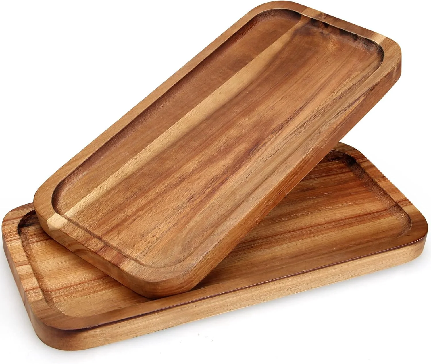 Comfortable 2 Pcs Rectangular Serving Platters for Food Dish Party Wooden Charcuterie Boards 14 x 7 Acacia Wood Trays for Kitchen Counter Decor Rectangle Responsible