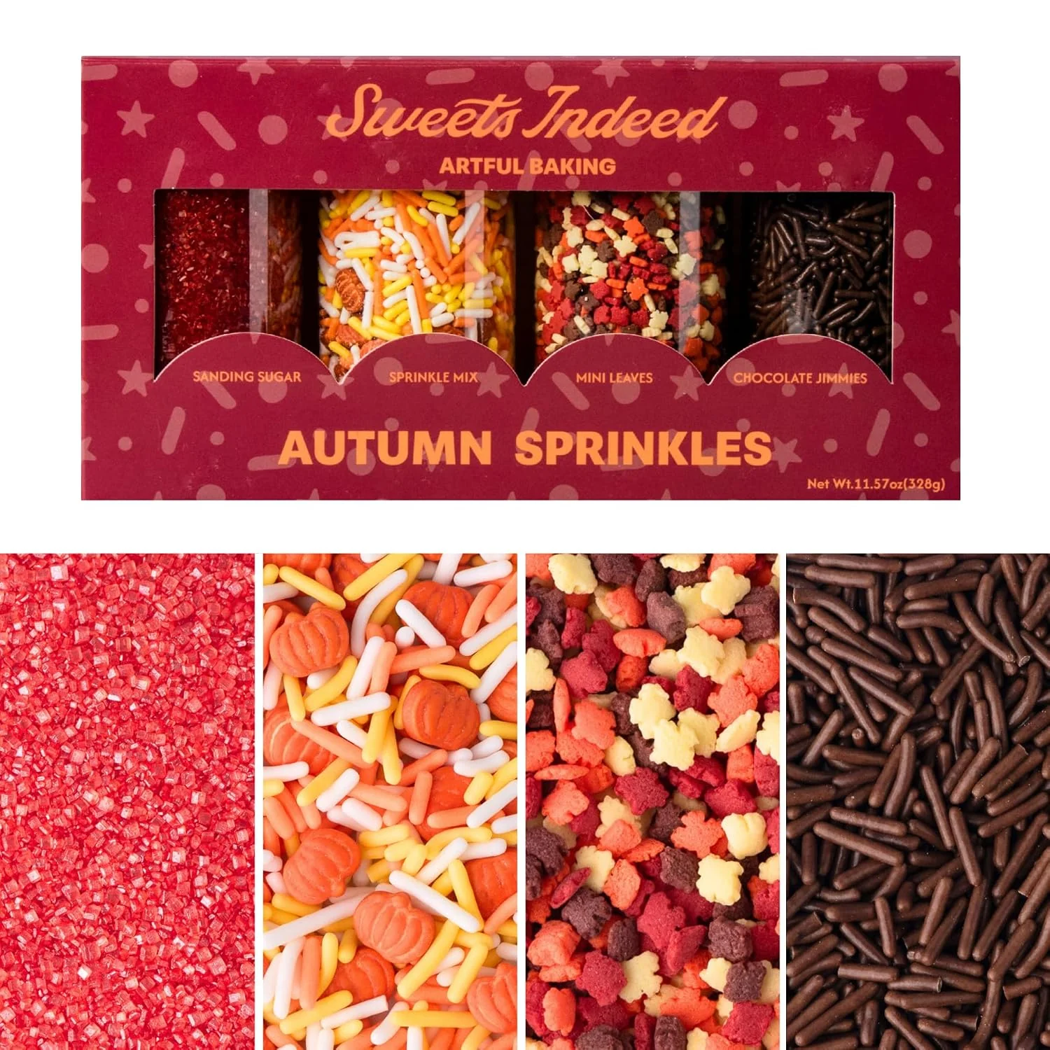 Traditional Sweets Indeed Fall Sprinkles 4 Pack Pumpkin amp Leaf Shapes 11.57 ounces Premium Material