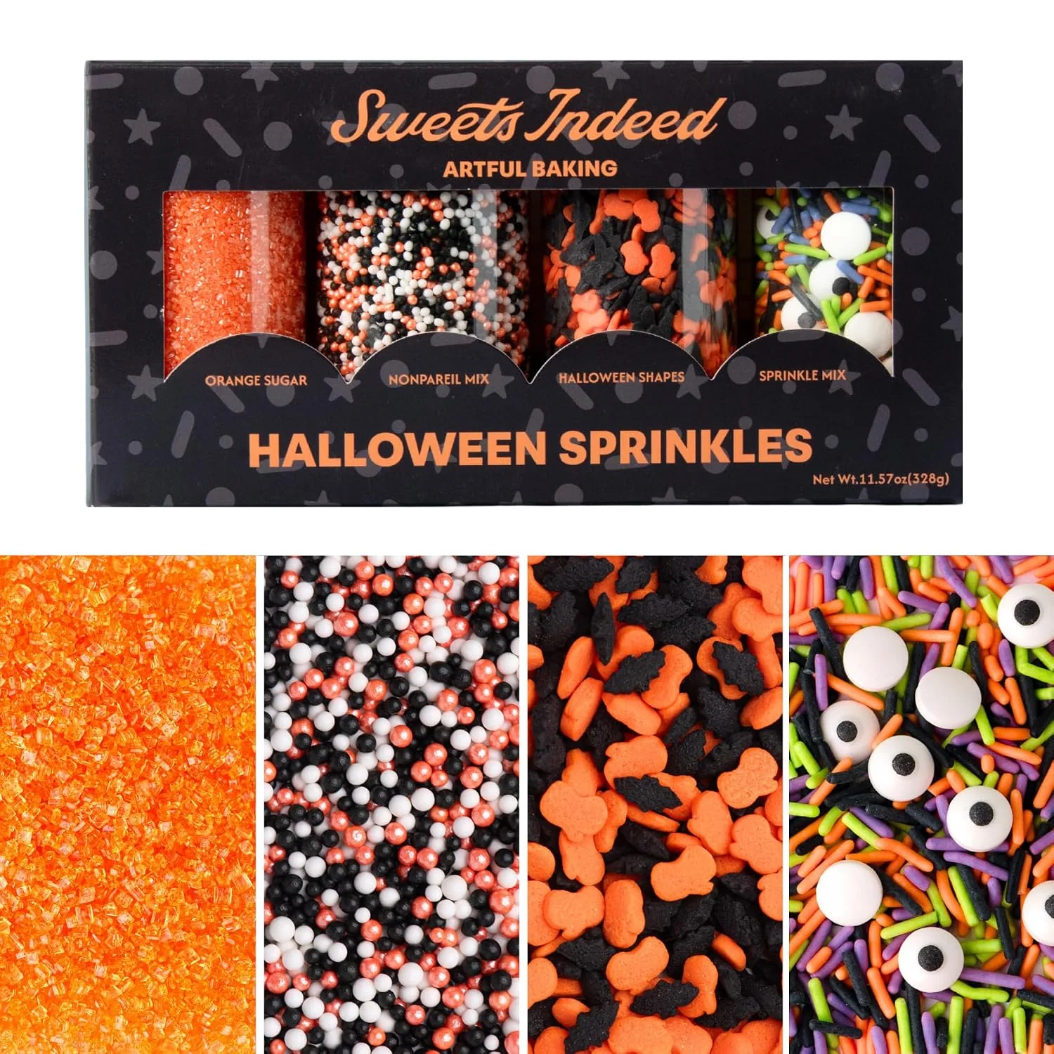 Luxury Sweets Indeed Halloween Sprinkles 4 Pack Sugar amp Candy Eyeballs 11.57oz Trendy