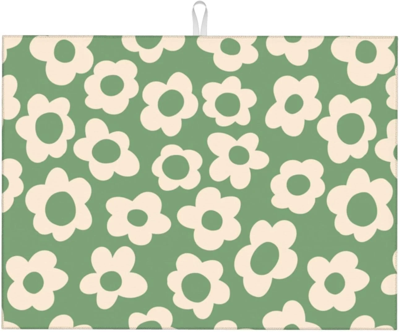 Casual Floral Kitchen Dish Drying Mat for Dishes 18×24 Inch Vintage Groovy Flowers Drying Mat White Daisy Dish Drainer Mat Super Absorbent Dish Rack Pad for First-Class