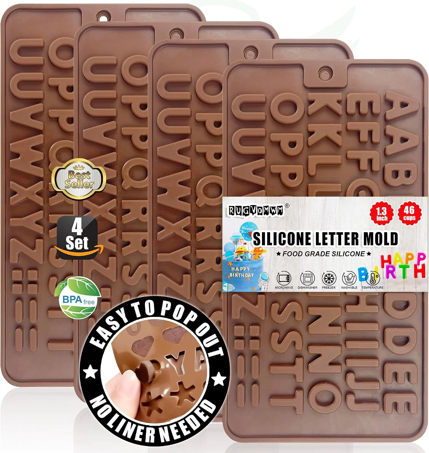Powerful Silicone Letter Mold Chocolate Molds – Non-Stick Letter Chocolate Mold Made of Food Grade Silicon for Cake Decoration Candy Chocolate Birthday Party – 4 Pack Artisan