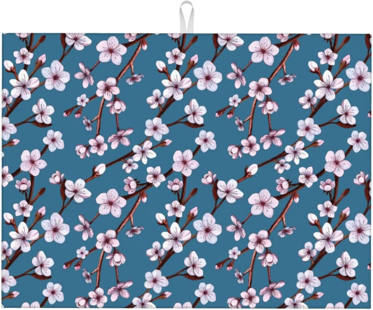 Minimalist Cherry Blossom Dish Drying Mat Branch Floral Microfiber Absorbent Drying Mats Reversible Kitchen Countertop Protector Dishes Drainer Rack Pad 18×24 Prestigious