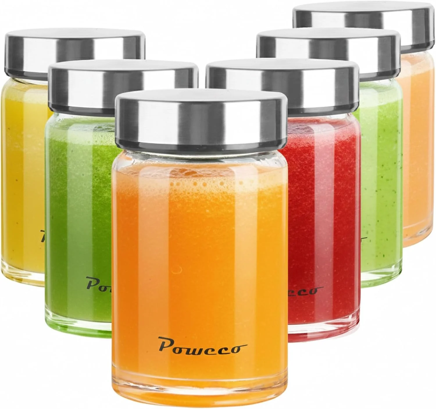 Solid Glass Juice Bottles 6 Pack 10 oz – Wide Mouth Glass Water Bottles with Lids – for Juicing Protein Smoothie Milk Reusable BPA Stainless Steel Lids Blender Shaker Bottle 300ml Dependable