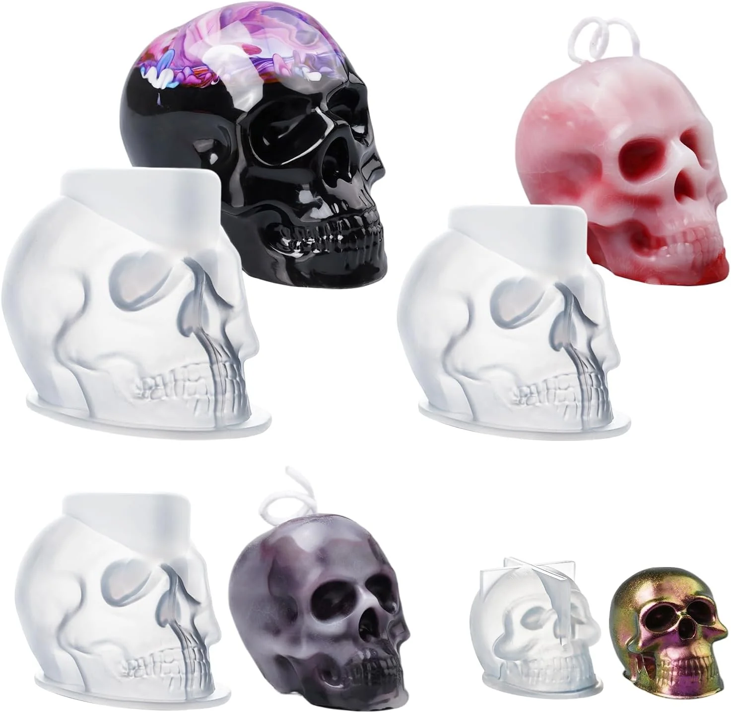 Durable LET’S Resin 3D Skull Resin Molds 4 Sizes Set of Skull Silicone Molds for Epoxy Resin Candle Wax Soap Clay Key Chain Casting Authentic