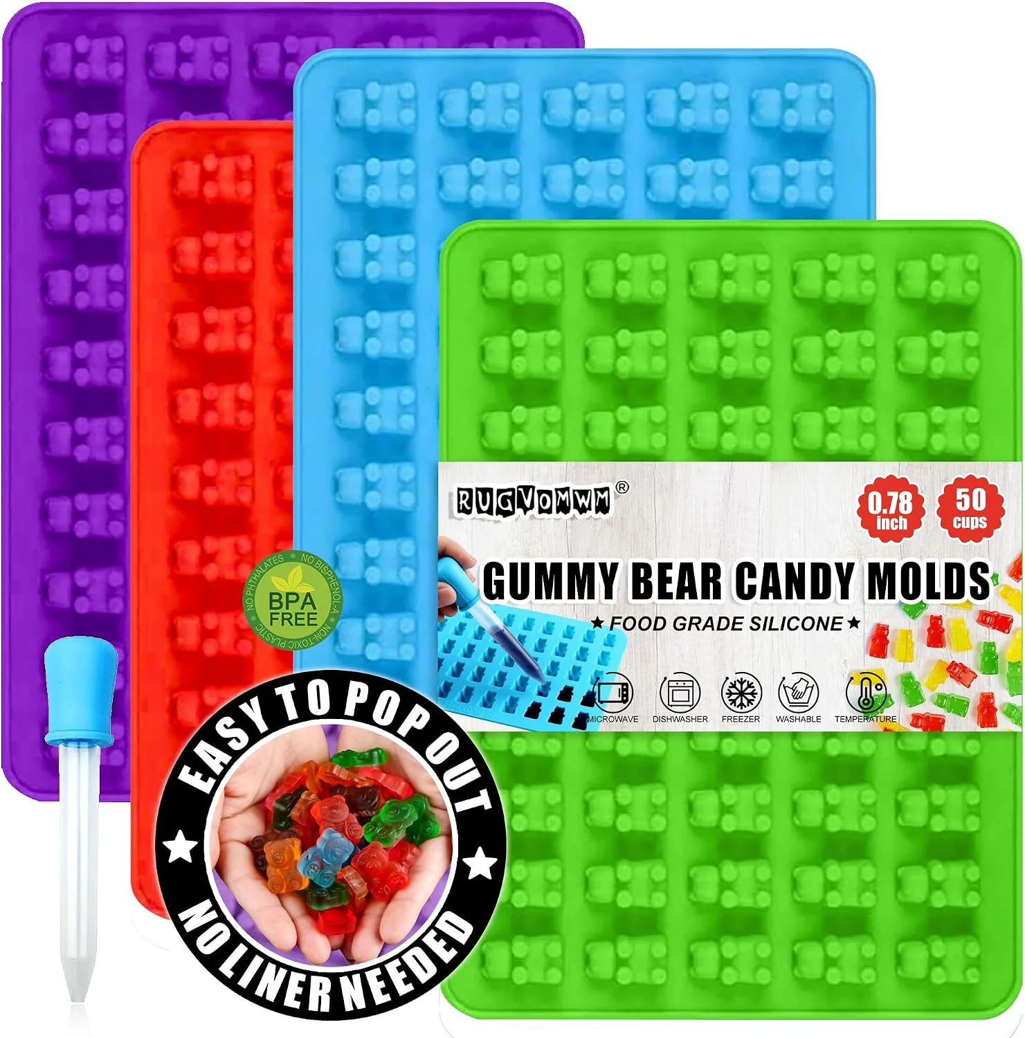 Original Gummy Bear Silicone Candy Molds – Set of 4 Gummy Bear Mold Trays with Dropper Fun Making Gummy Bears with Non Stick Silicone Candy Molds Silicone Molds for Gummy Bear Candy… Detailed