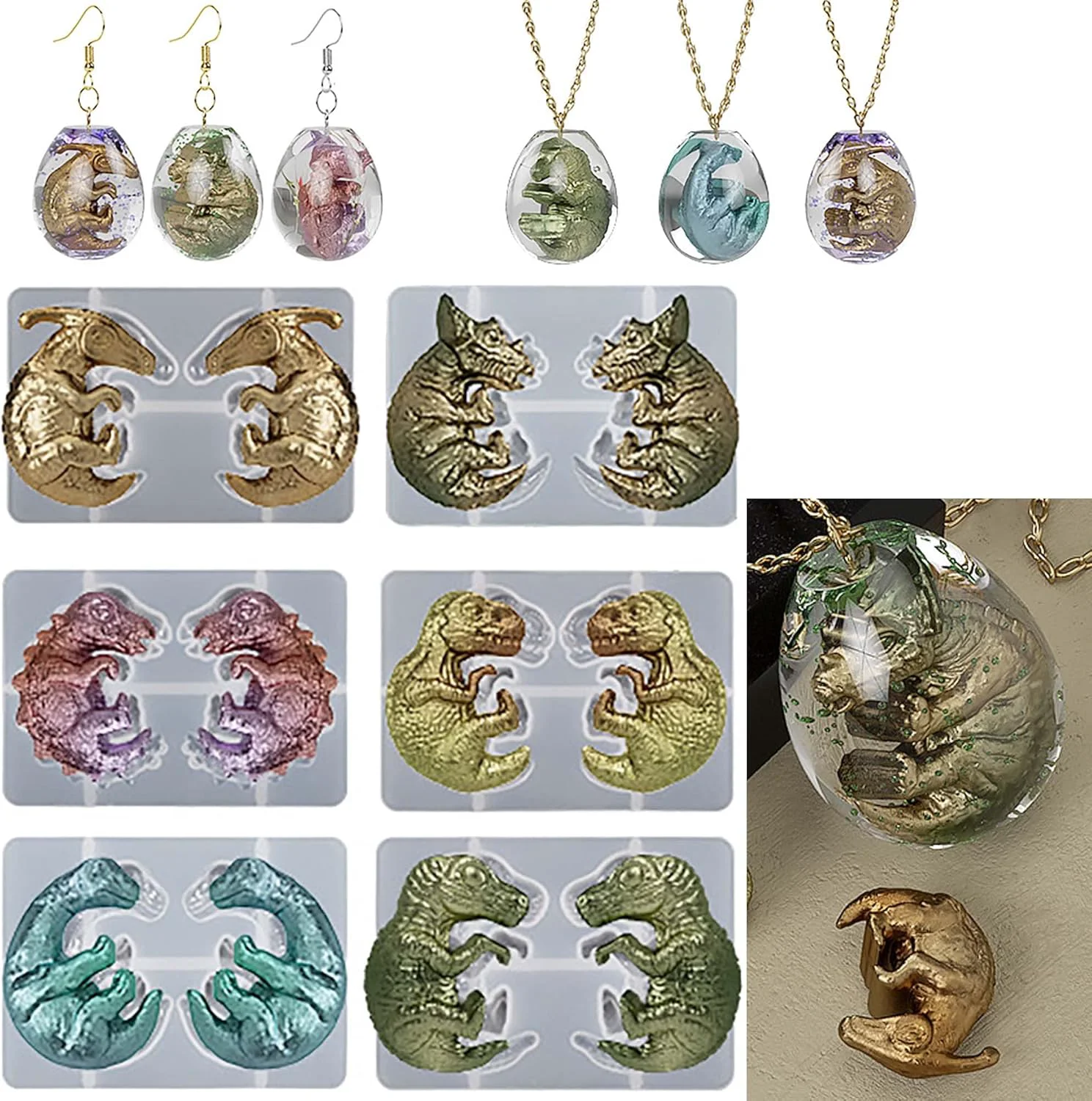 Premium Material Dragon Earring Pendant Mold Set – 7 Piece Dinosaur Egg Designs for Resin Earring Decoration Exceptional