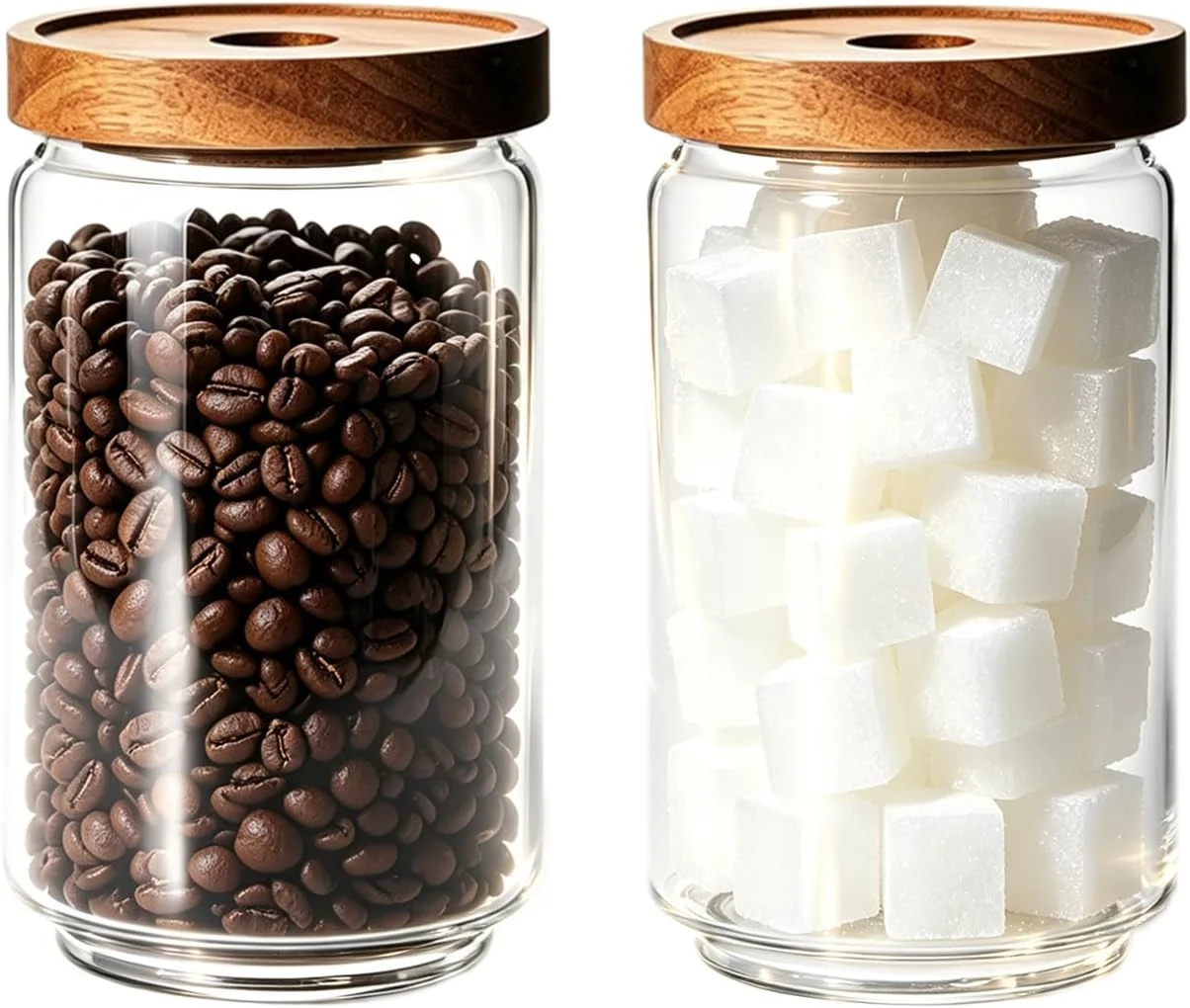 Next-Generation Glass Jars with Airtight Wood Lids – 25 OZ 750 ML Kitchen Pantry Storage Containers Decorative Canister for Chia Seed Coffee Bean Sugar Spice Ce Oats Cookie Candy Tea Nuts Set of 2 Solid