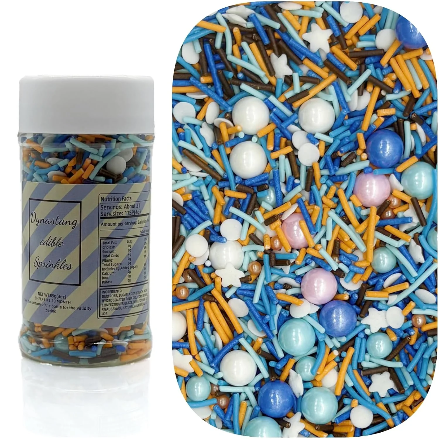 Casual Dynastang Blue amp Orange amp White Sprinkles Mixed Style Edible Cake Decorations Cupcake Toppers Cookie for Cakes Cupcakes Desserts Toppings 3OZ Specialty