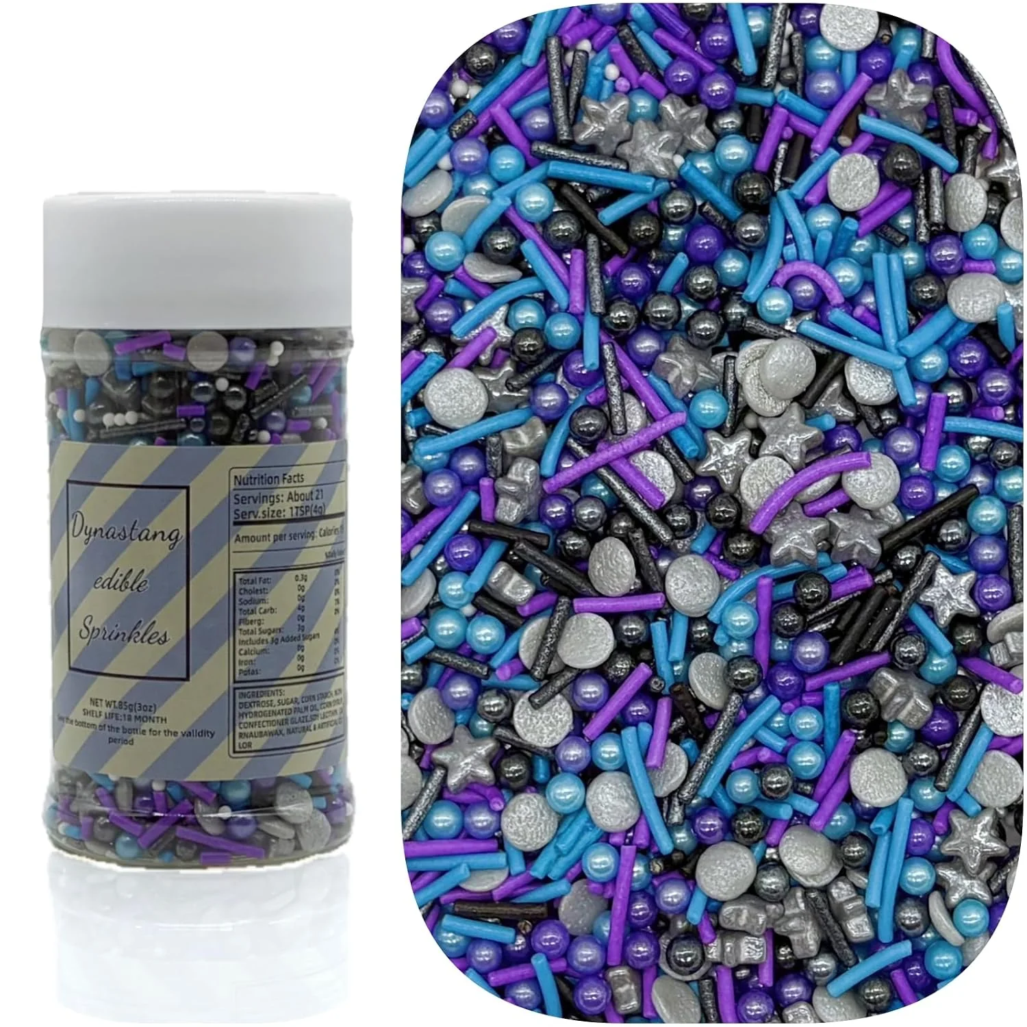Modern Dynastang Black amp Silver amp Blue amp Purple Sprinkles Mixed Style Edible Cake Decorations Cupcake Toppers Cookie for Cakes Cupcakes Desserts Toppings 3OZ Classic