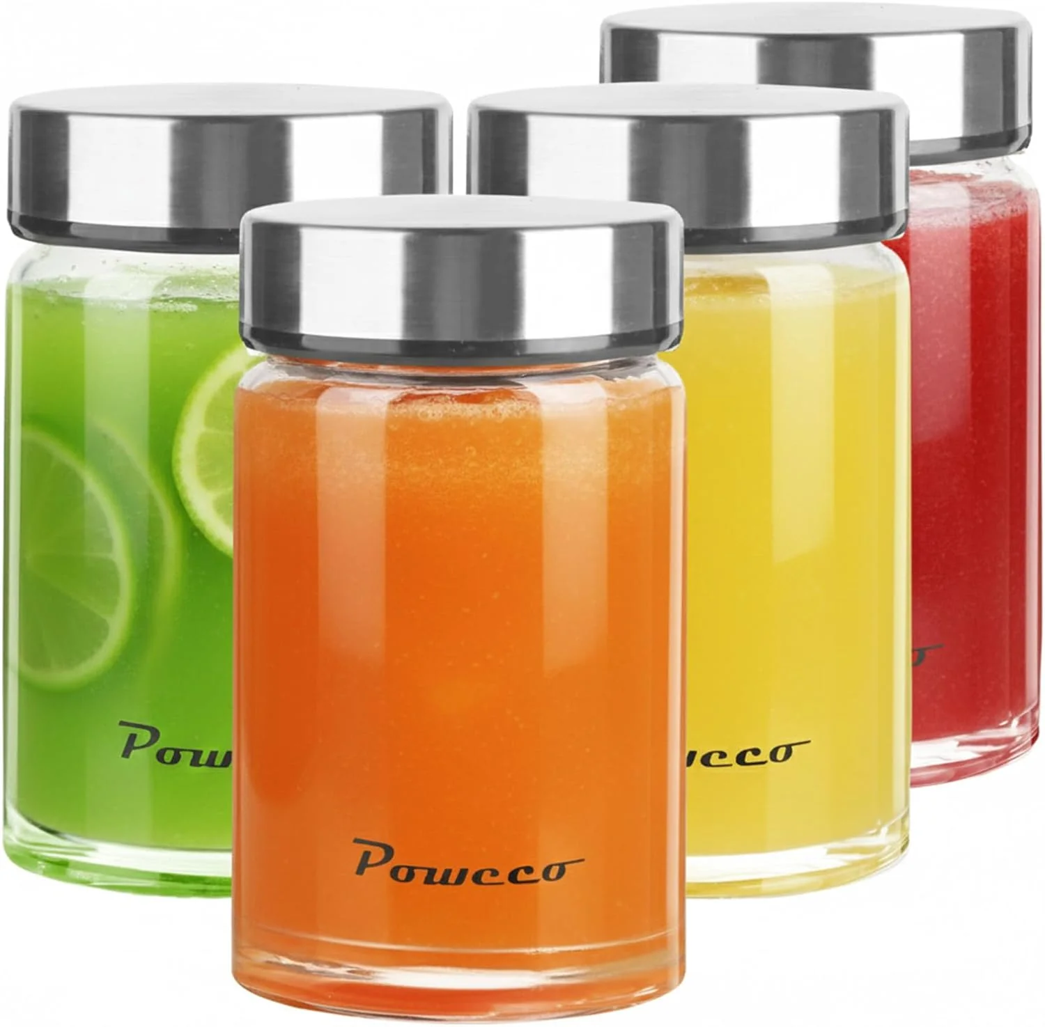 Recyclable Glass Juice Bottles 4 Pack 10 oz – Wide Mouth Glass Water Bottles with Lids – for Juicing Protein Smoothie Milk Reusable BPA Stainless Steel Lids Blender Shaker Bottle 300ml Responsible