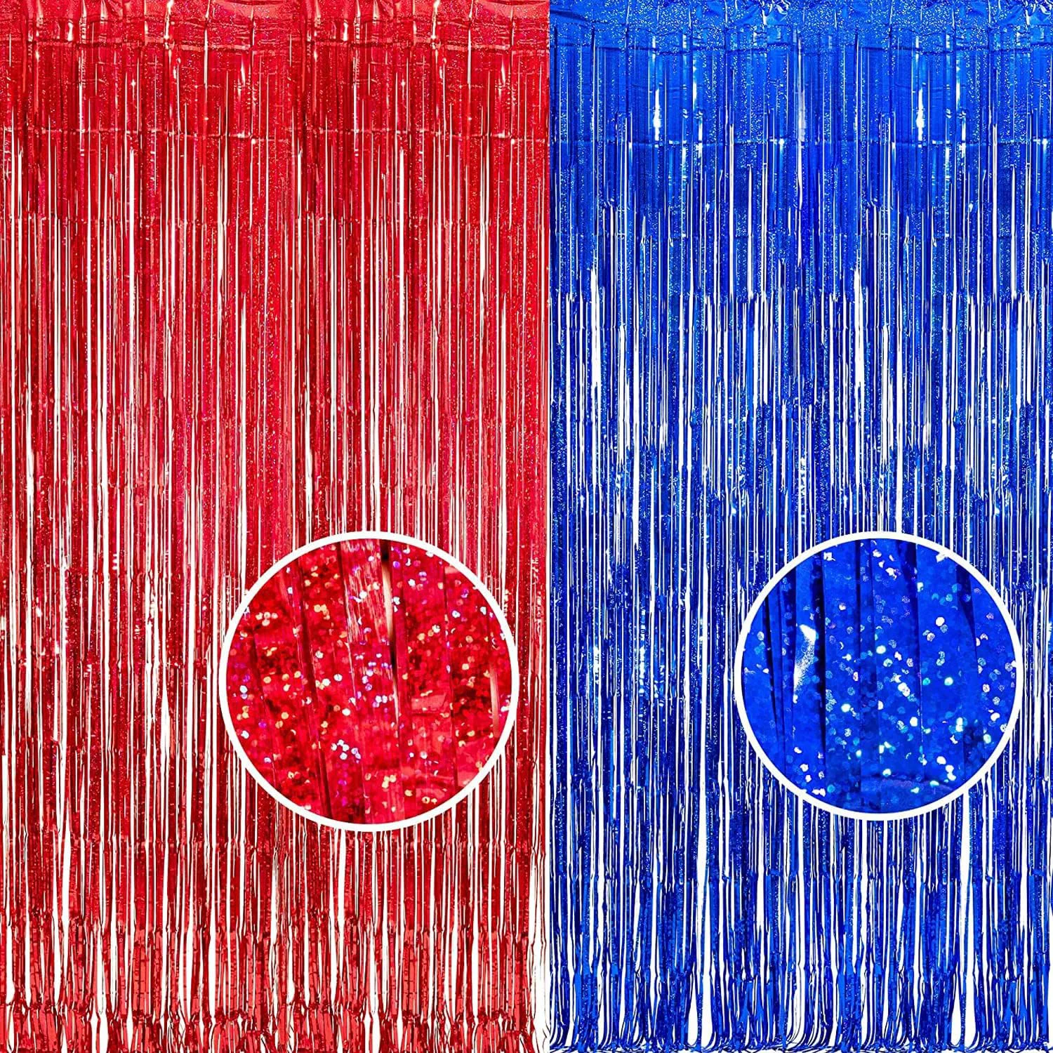 Proven BRAVESHINE Red Blue Tinsel Foil Fringe Curtains Party Steamers Backdrop 2 Pack 3.2×8.2ft Metallic Curtain for Graduation Men Birthday Web Memorial Anniversary Bachelorette 4th of July Decorations Modern