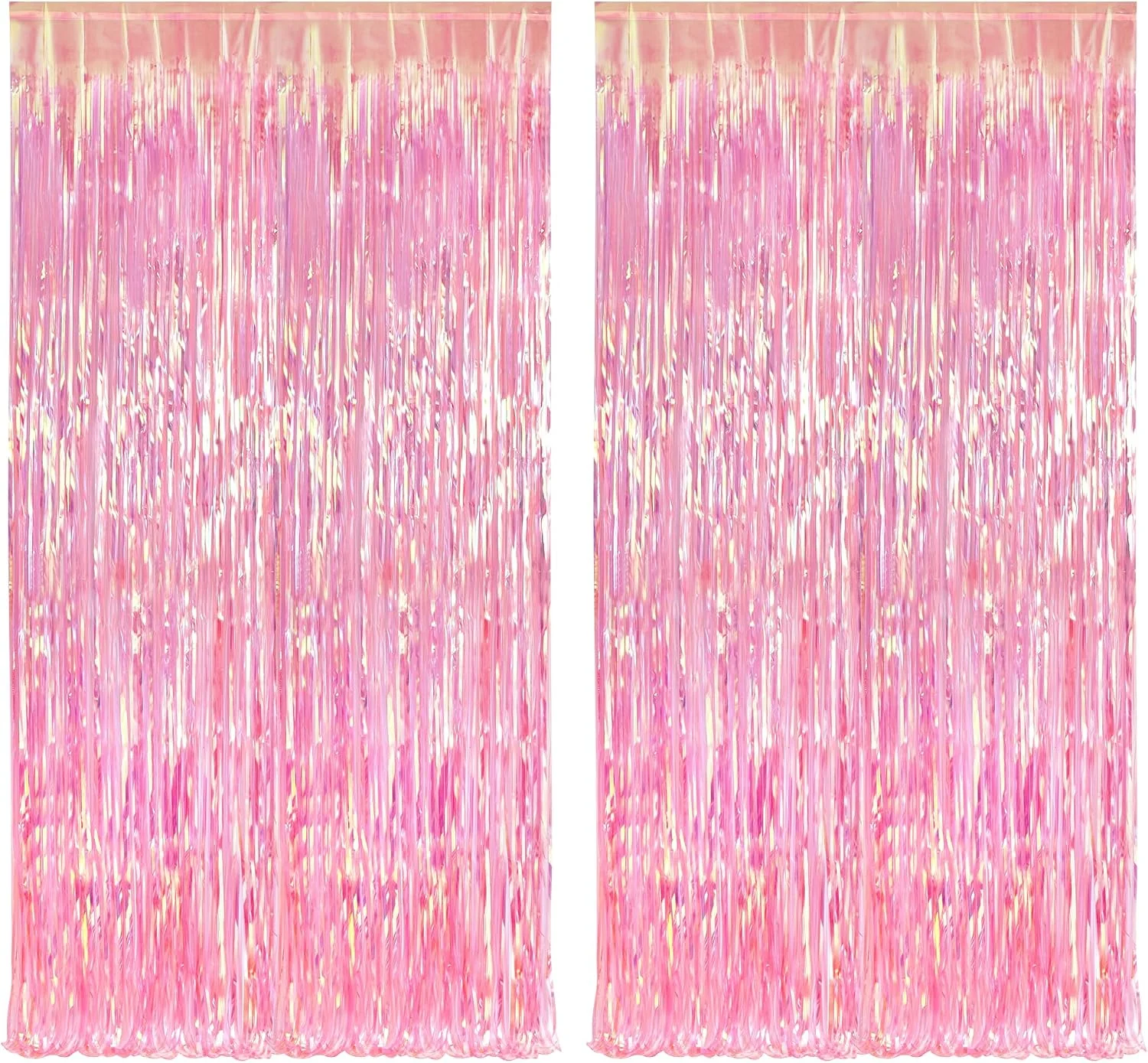 First-Class BRAVESHINE Clear Pink Streamers Party Curtain Iridescent Fringe Backdrop 2PCS 3.2×6.5ft Holographic Tinsel Curtain Photo Backdrop for Girls Birthday Bridal Shower Bachelorette Engagement Decorations Easy-to-Use