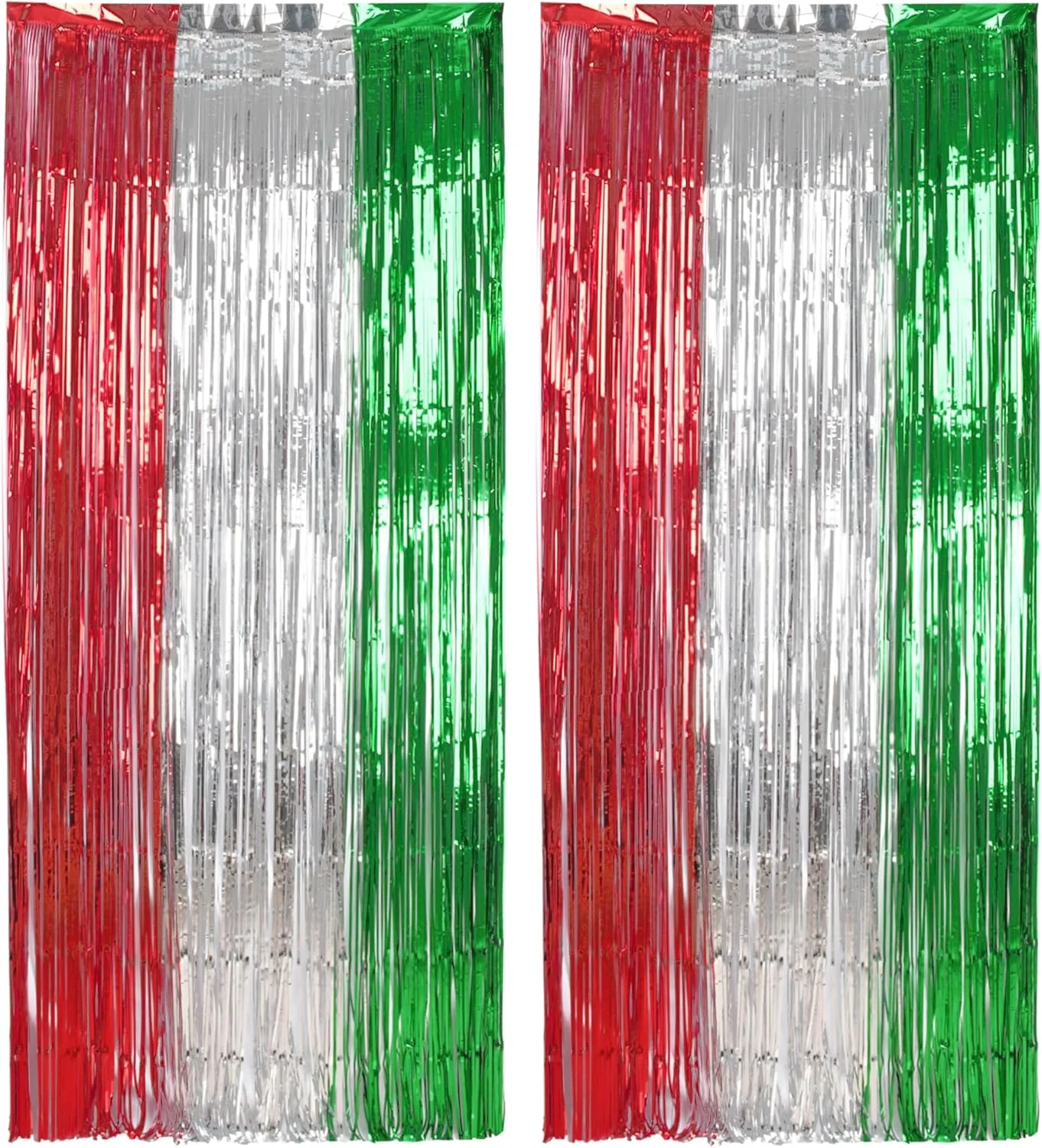 Specialty Braveshine 2 Pack Fringe Backdrop Red Silver Green Christmas Party Decorations 3.2 x 6.6 ft Tinsel Foil Curtain Party Streamer Metallic Photo High-Quality
