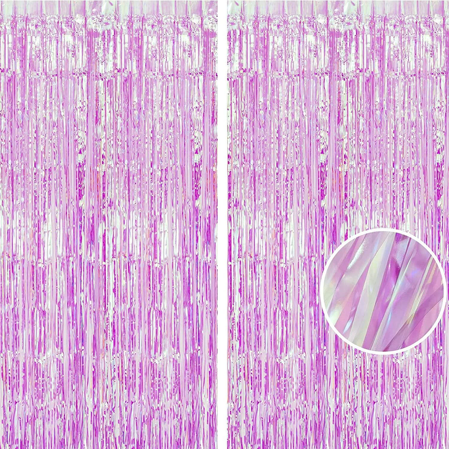 Relaxed Braveshine Clear Purple Party Decorations Iridescent Foil Curtain – 2 Pack 3.2 x 6.5 ft Holographic Tinsel Backdrop Party Streamers Curtains for Versatile