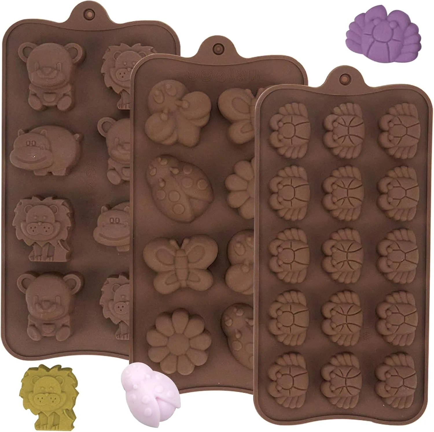 Verified 3 Pcs Non-Stick Brown Animal Themed Chocolate and Fondant Silicone Baking Molds with Wax Melt Function Next-Generation