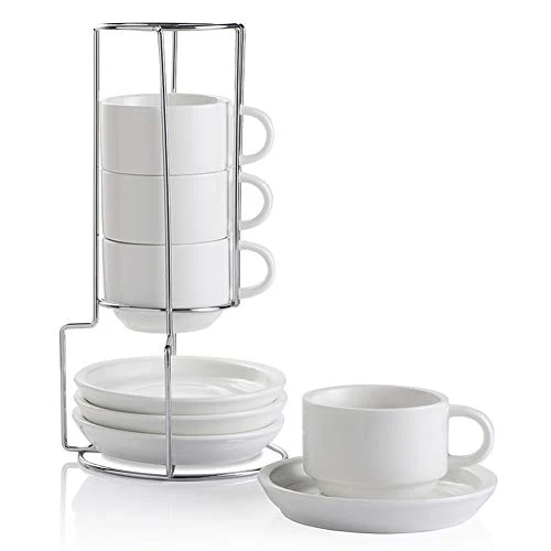 Exclusive Sweejar Porcelain Espresso Cups with Saucers 4 Count Flexible