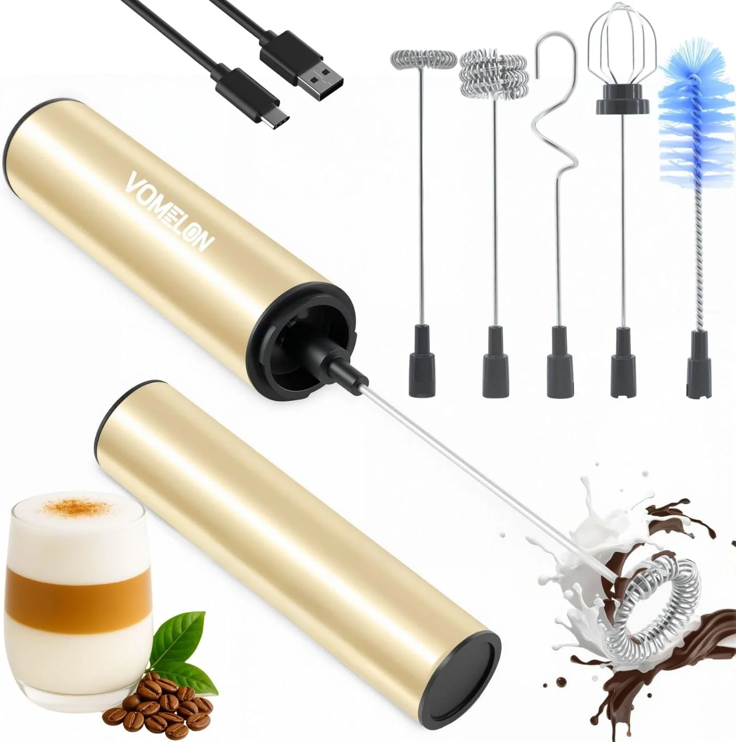 Secure Rechargeable Milk Frother Handheld Electric Frother Wand Milk Foamer Drink Mixer for Coffee Lattes Cappuccino and Egg Modern