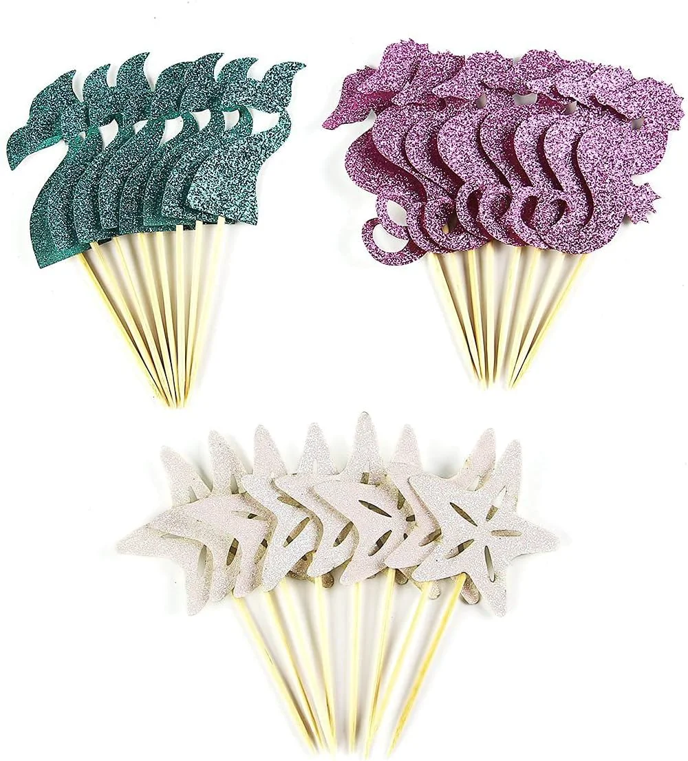 Excellent Partico 24 Pieces Mermaid Theme Glitter Cupcake Topper Cake Picks Decoration for Baby Shower Birthday Party Favors Mermaid Tail Luxury