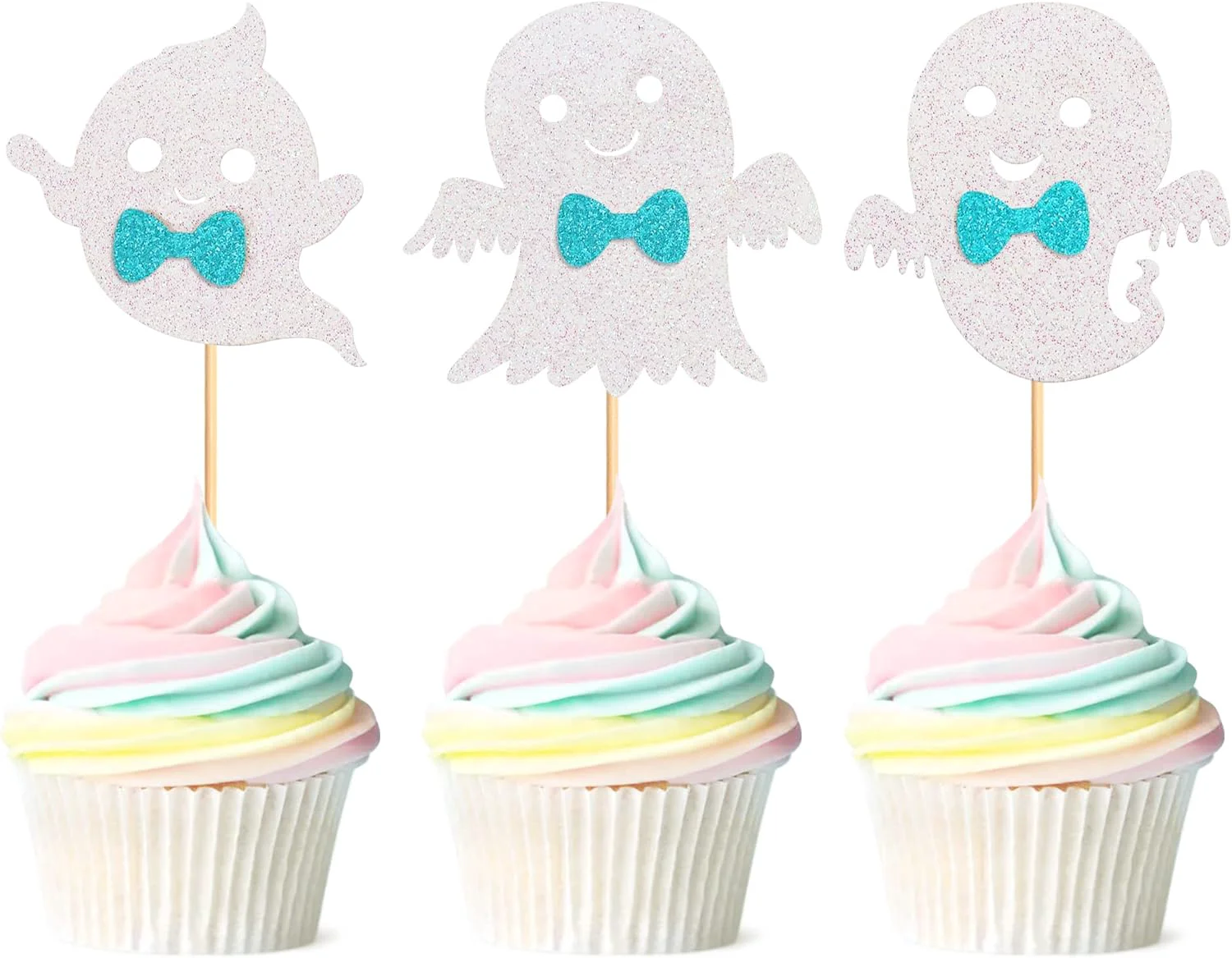 Original 24Pcs Ghost Cupcake Toppers – Bule Halloween Bule and White Halloween Birthday Decorations Bule Halloween Baby Shower Decor Ghost Decorations Proven