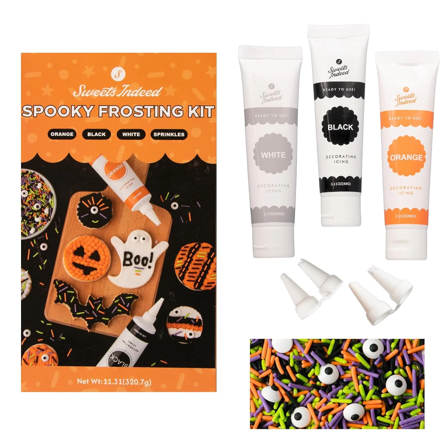 Organic Sweets Indeed Halloween Frosting Decorating Kit with Sprinkles 11.31 ounces Recyclable