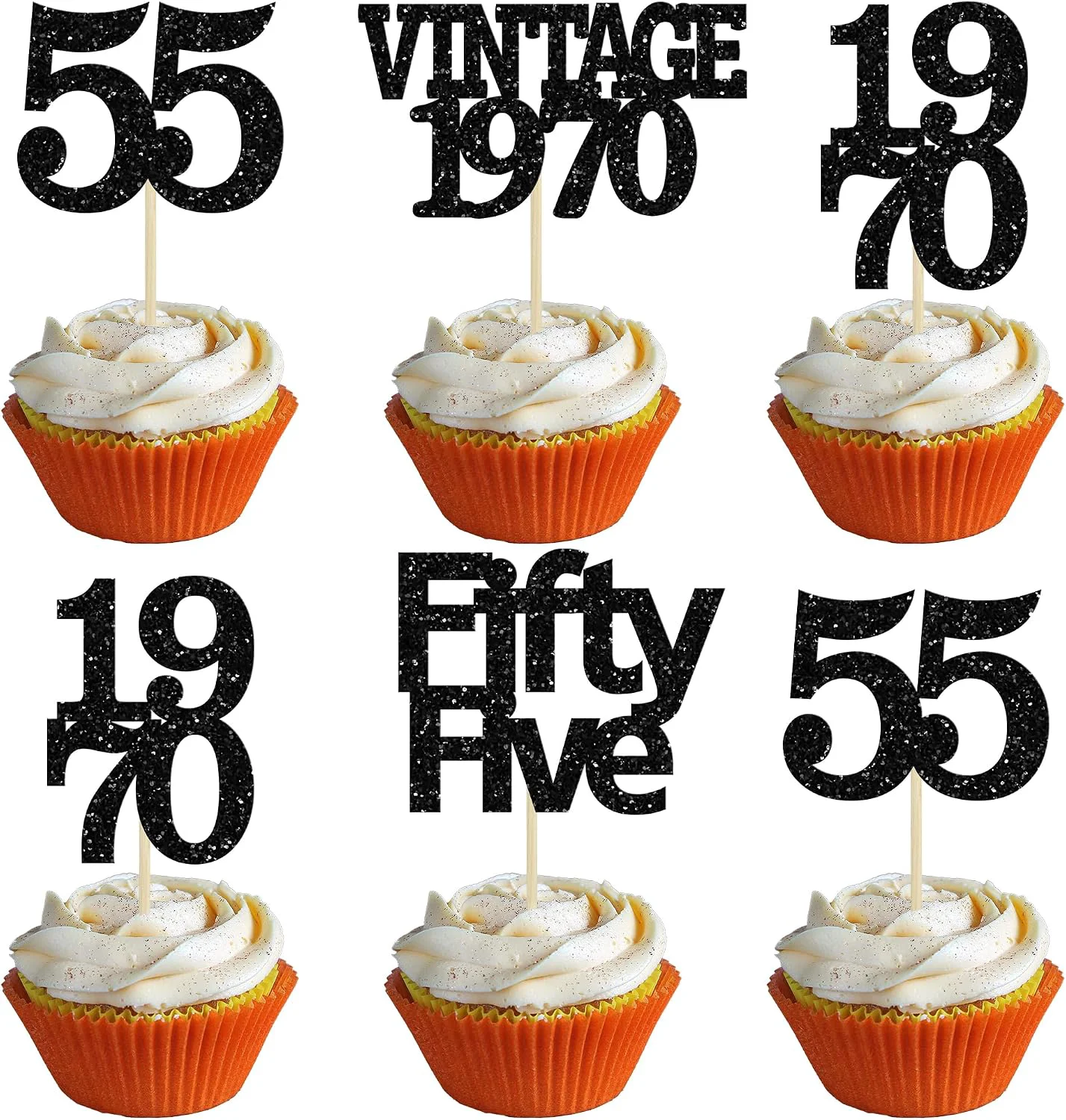 Exceptional Gyufise 24Pcs Vintage 1970 Cupcake Toppers Glitter Cheers to 55 Fabulous Fifty Five Cupcake Picks 55th Birthday Wedding Anniversary Party Cake Decorations Supplies Black Premium