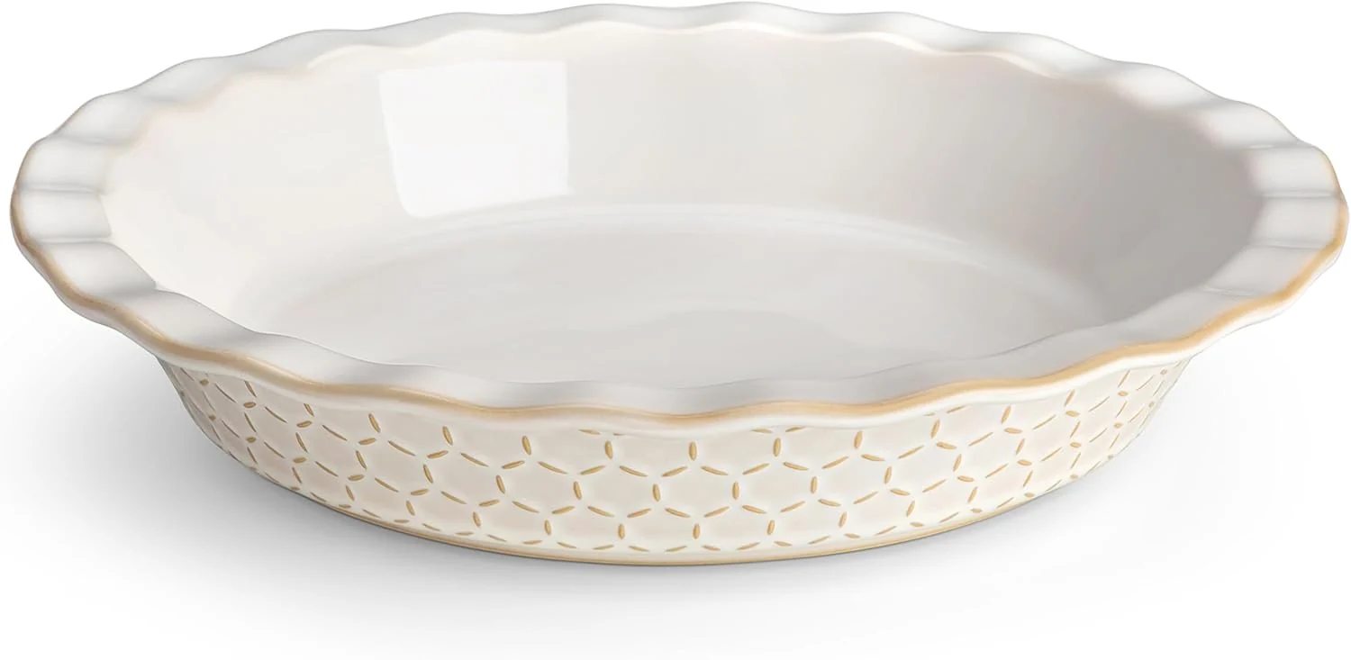 High-End MALACASA Stoneware Pie Dish 9 Inch Quiche Baking Dish Embossed Premium Material