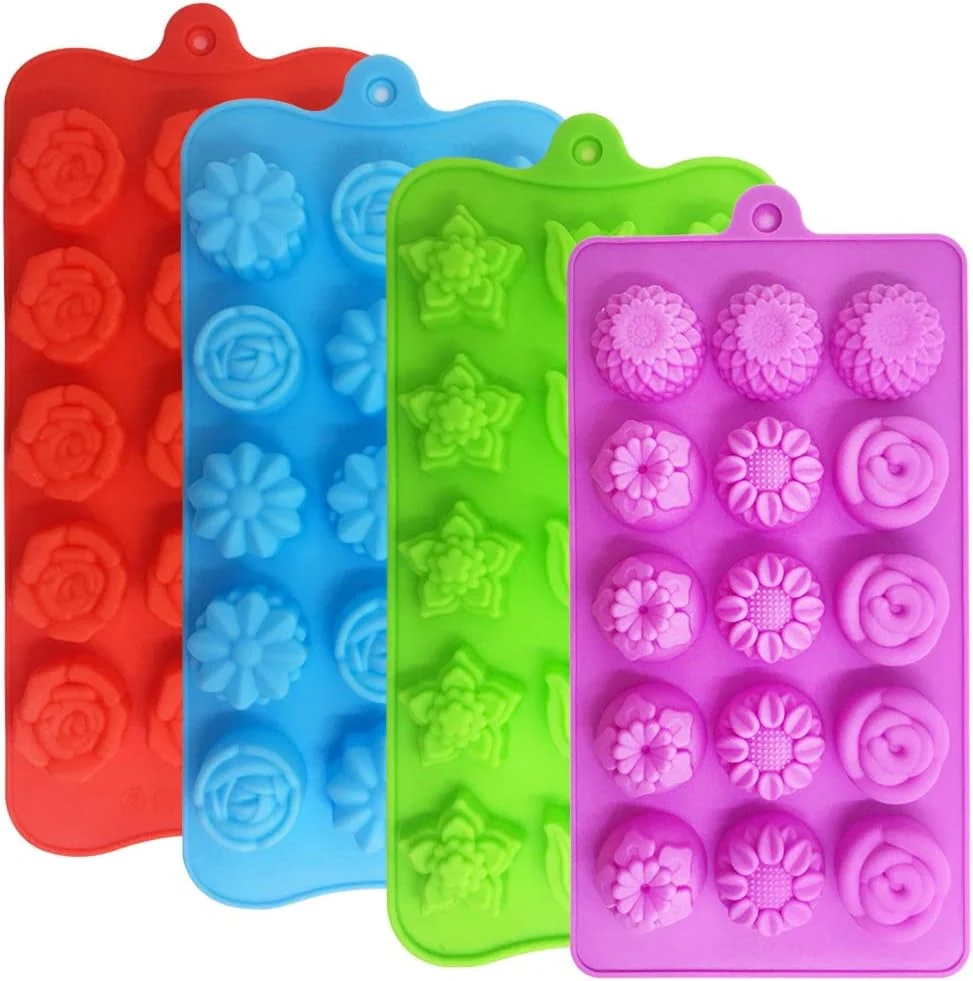 Lightweight 4 Pack Flower Shape Chocolate Candy Molds Set DanziX Silicone 15 Cavity Baking Mold Ice Cube Tray for Wedding Festival Parties and DIY Crafts-Green Fine Crafted