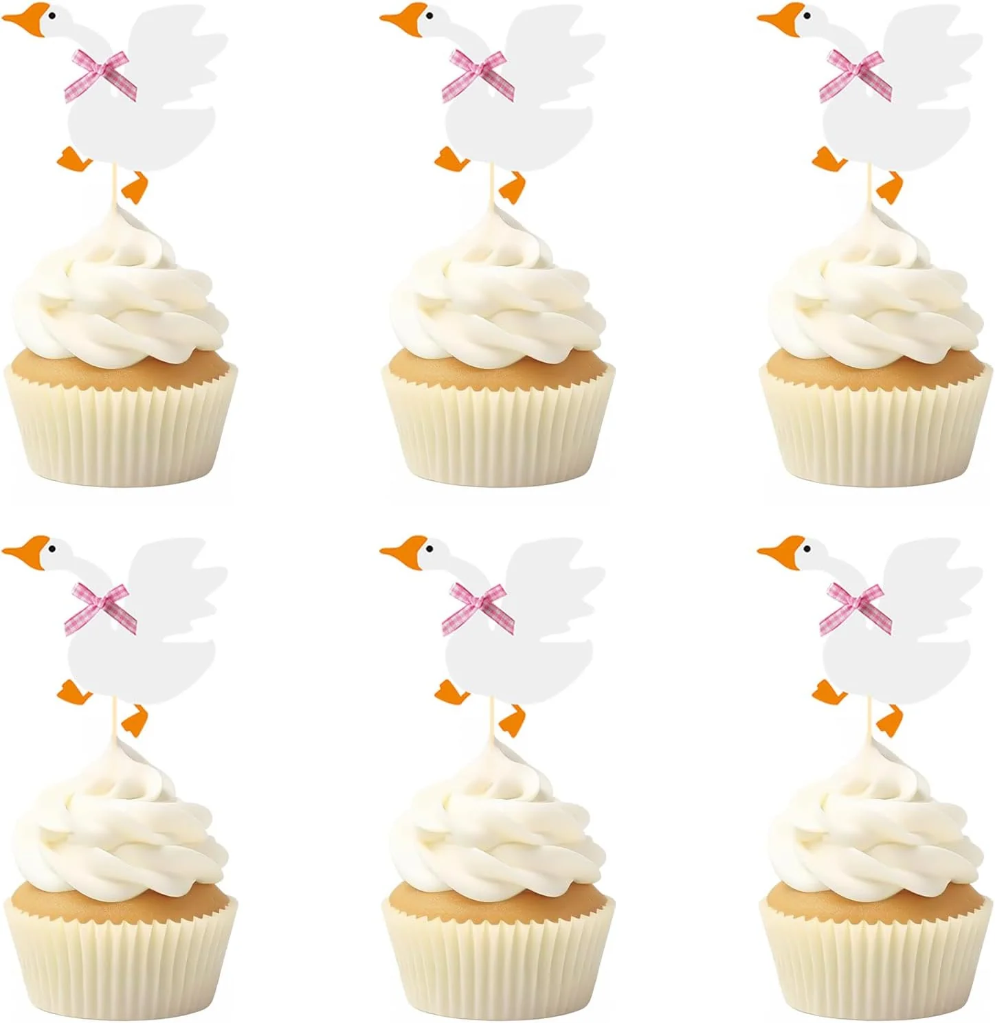 Prestigious 12PCS Silly Goose Cupcake Toppers Funny Goose Birthday Cake Decorations White Goose Baby Shower Theme Decorations Party Supplies for Baby Boy Girls First-Class
