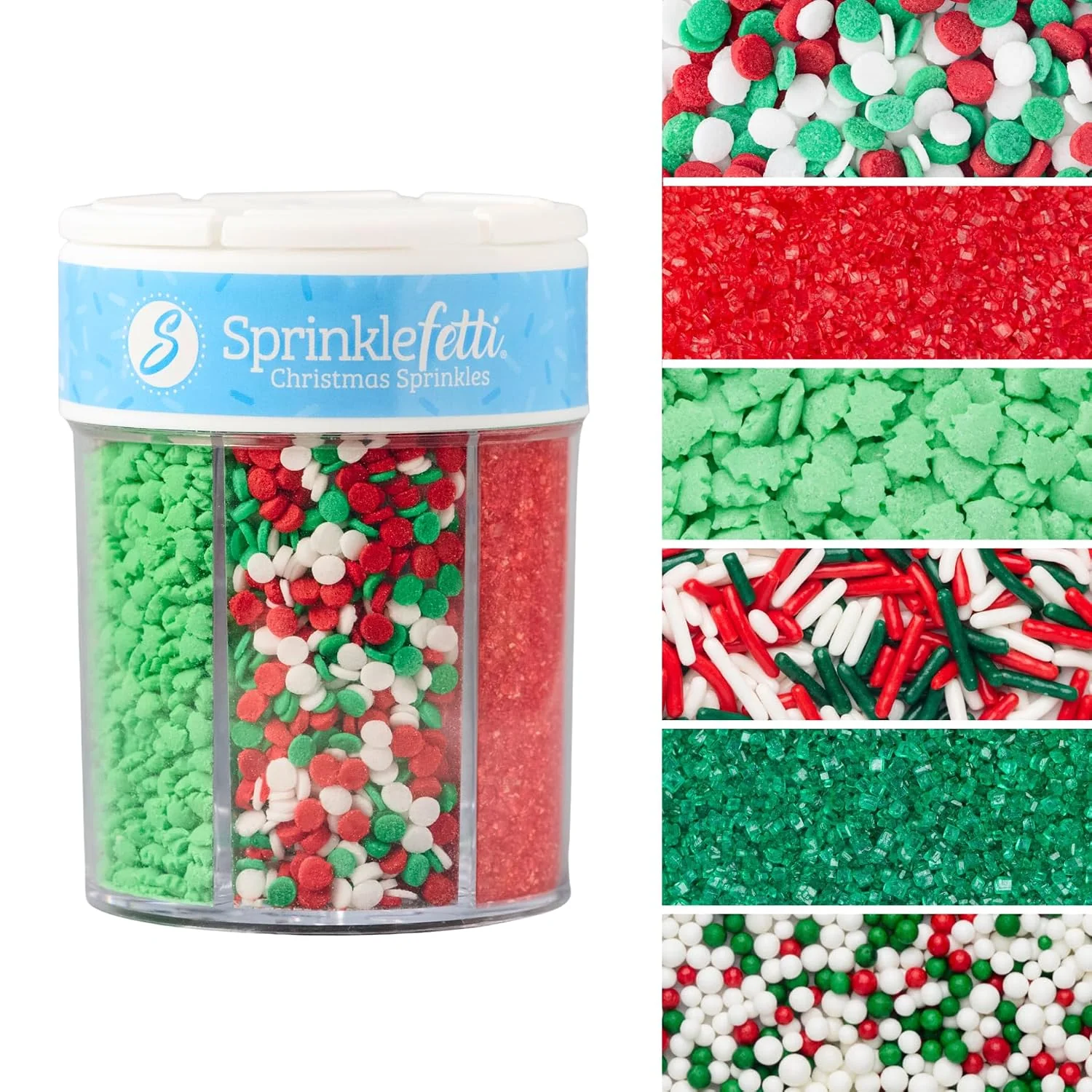Unique Sweets Indeed Christmas Sprinkles Mix – 6-Cell Holiday Assortment 6.45 oz Edible Jimmies Nonpareils amp Sugar Pearls for Decorating Christmas Cookies Cupcakes Cakes amp Holiday Desserts High-Performance