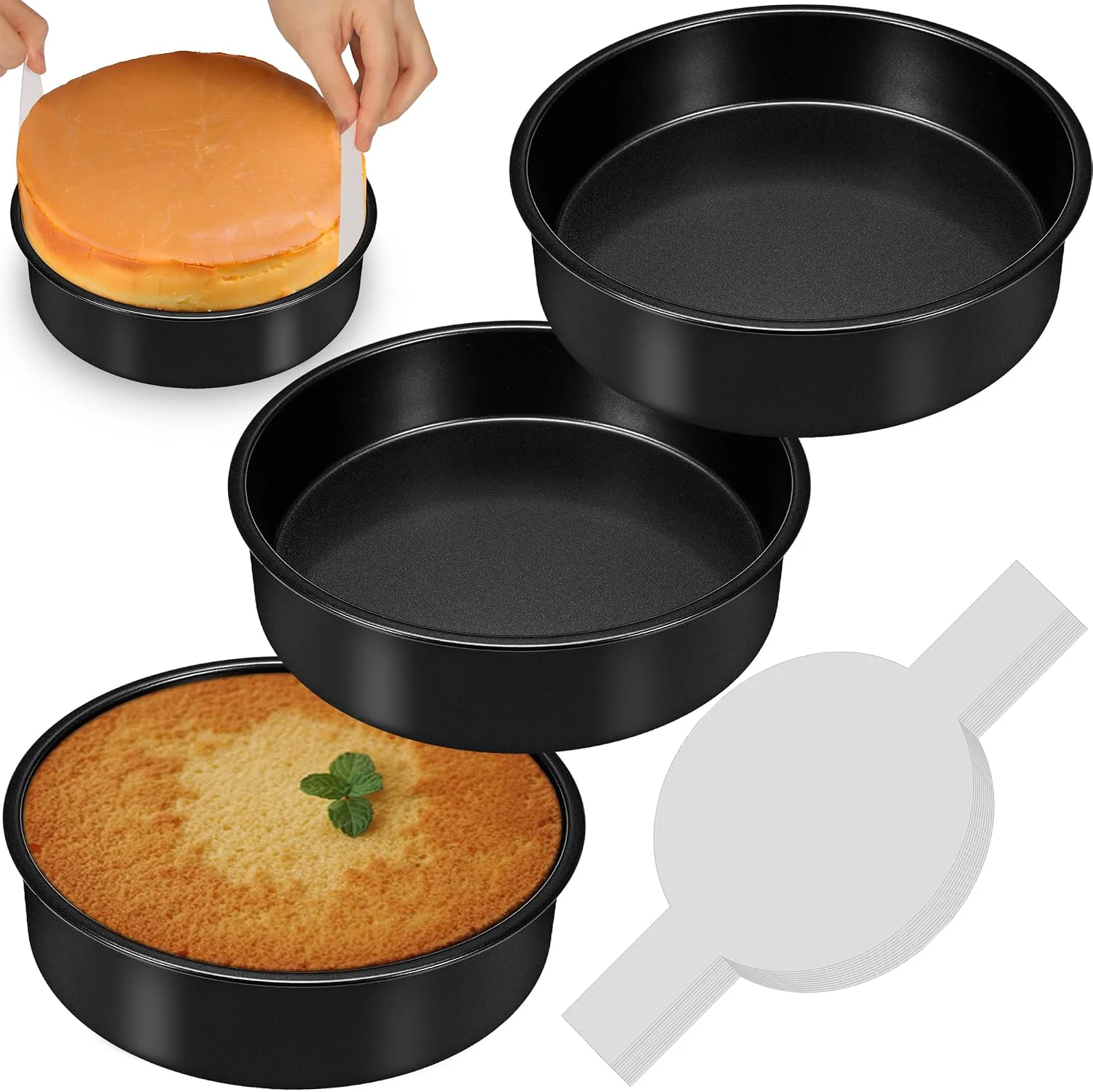 Soft AWTBDP 6 Inch Cake Pans 3PCS Smash Cake Pans with 100PCS Parchment Paper No-Stick Round Small Cake Pans Set for Baking Layer Cakes Sturdy Baking Pan Set for Christmas Birthday Dishwasher Safe Pure