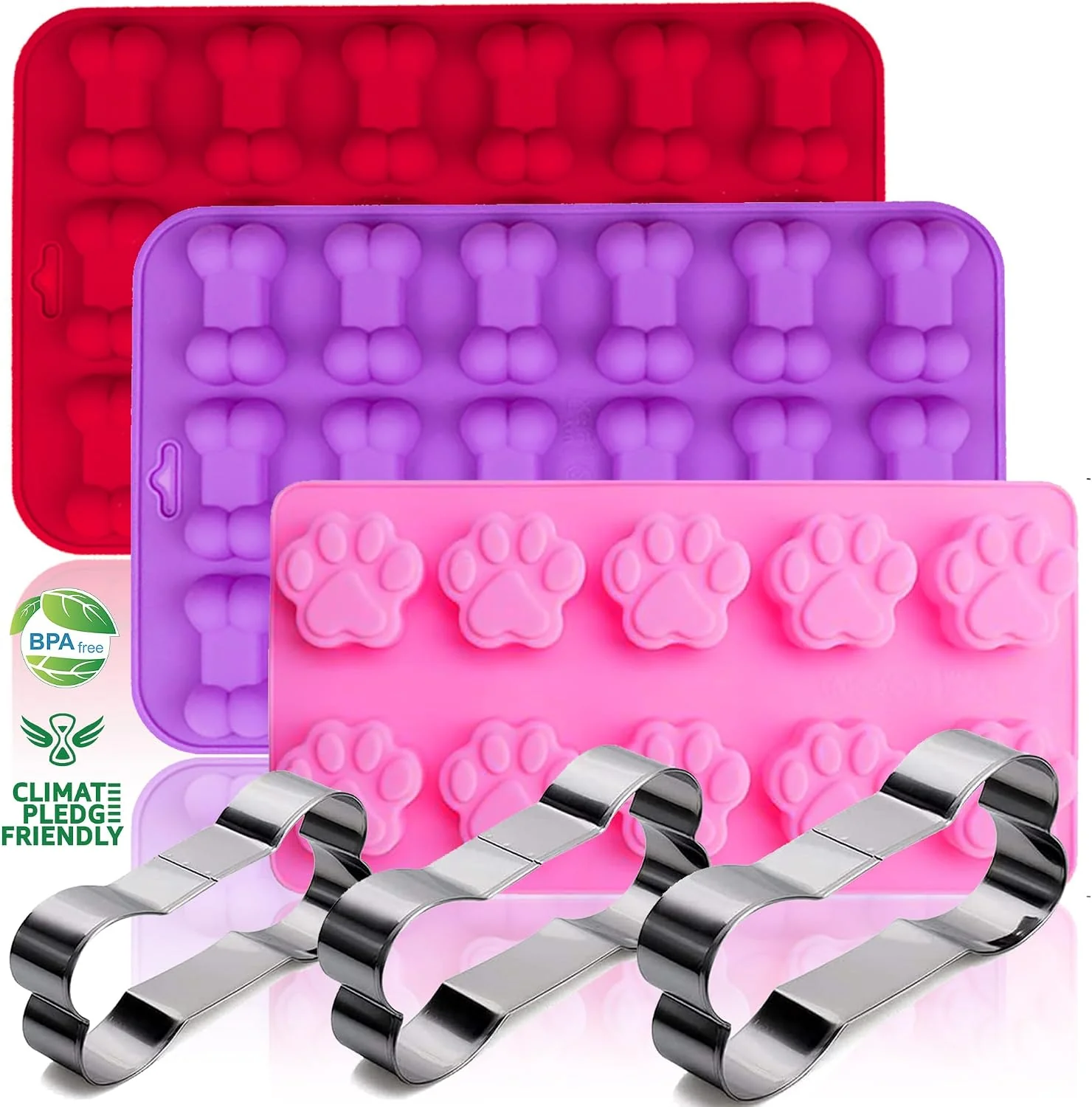 Authentic Puppy Dog Paw and Bone Silicone Molds for Baking Non-Stick Food Grade Silicone For Chocolate Candy Jelly Ice Cube Dog Treats Dog Treat Mold – 6 Pack High-Quality