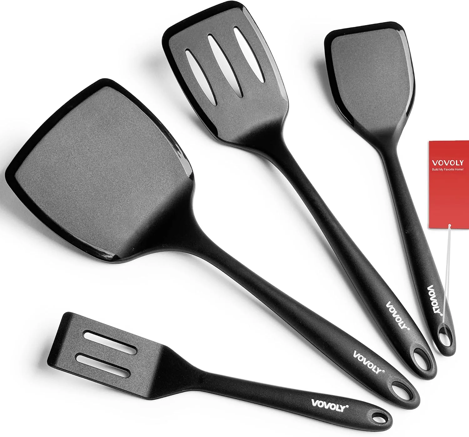 Premium Material Silicone Spatula Set 600°F Heat Resistant Silicone Spatula Turner Flipper for Cooking Non Stick and Non Scratch Kitchen Utensils for Eggs amp Pancakes 4 Pack Black Contemporary