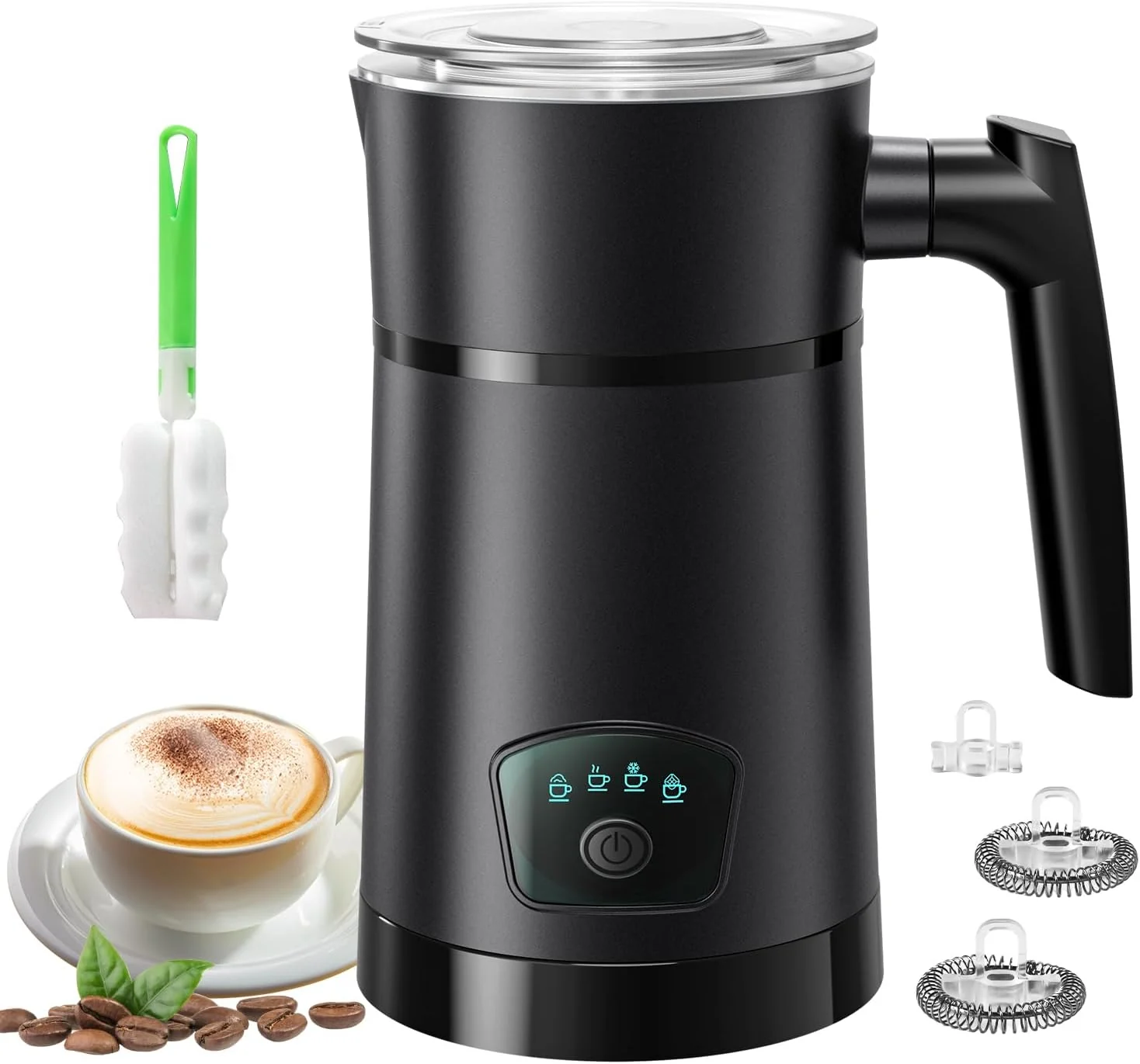 Solid Milk Frother 4-in-1 Electric Milk Steamer Warm and Cold Foam Maker 1 min Fast Frothing 11.8 oz 350 ml Milk Warmer Frother for Coffee Latte Cappuccino Macchiato Auto Shut-Off Easy-to-Use
