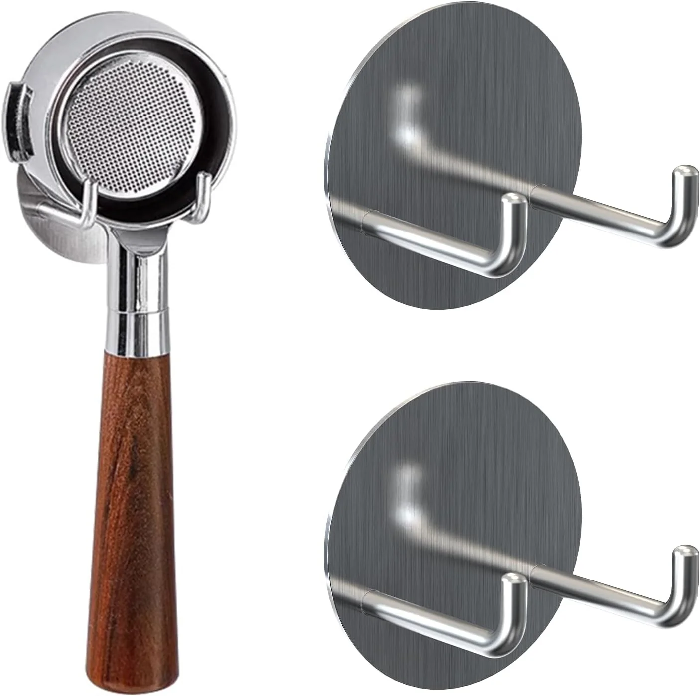 Quality 2 Pack Stainless Steel Espresso Portafilter Rack Wall Mount Coffee Portafilter Holder for 51mm 53mm 58mm Portafilters Silver Flexible